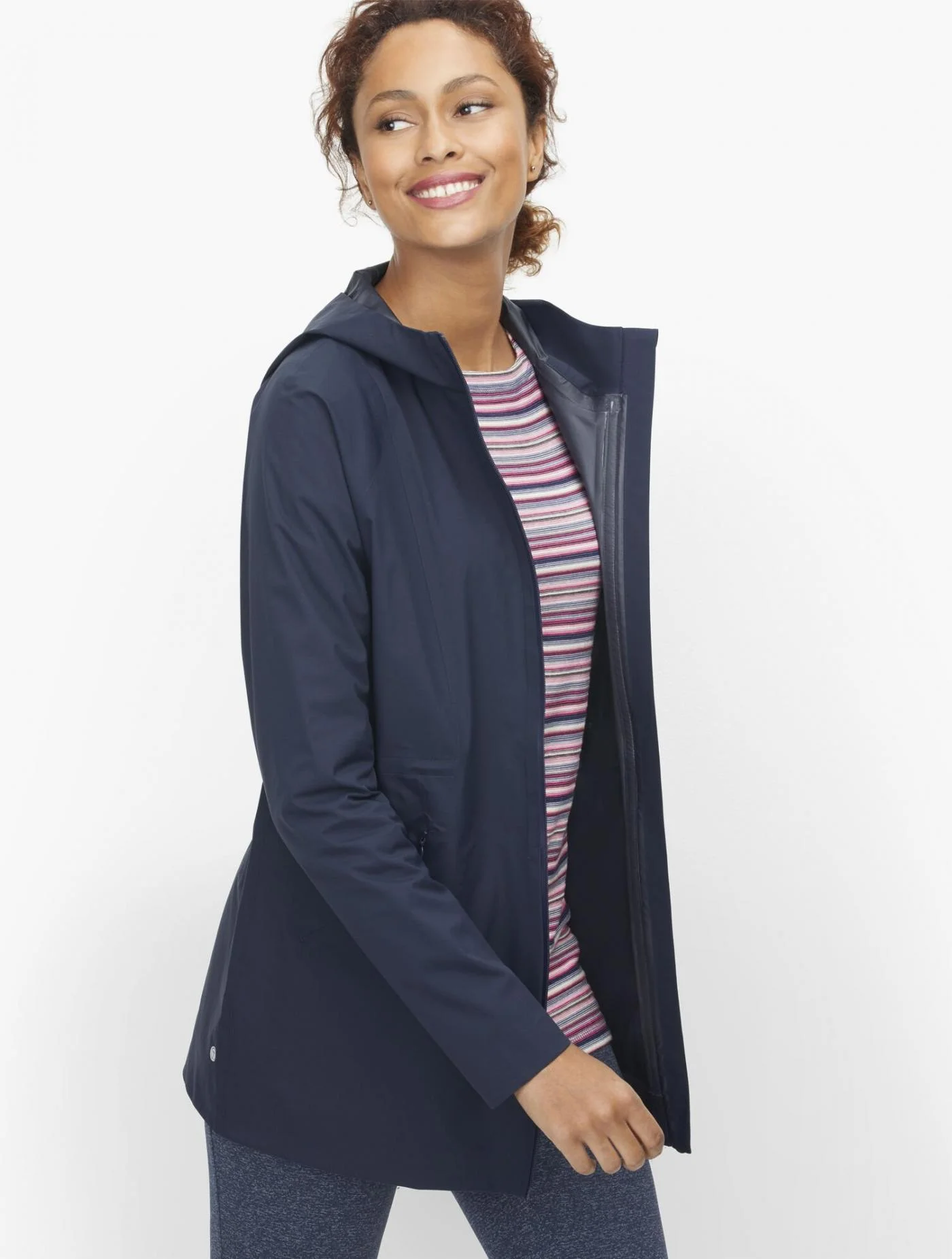 Jackets and Outerwear | Water Resistant Hooded Rain Jacket INDIGO &#8211; Talbots Womens