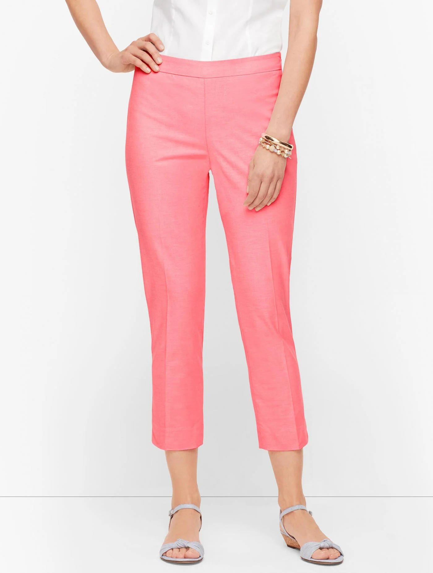 Pants | Talbots Chatham Crop Pants &#8211; Oxford Stripe GERANIUM PINK/WHITE &#8211; Talbots Womens