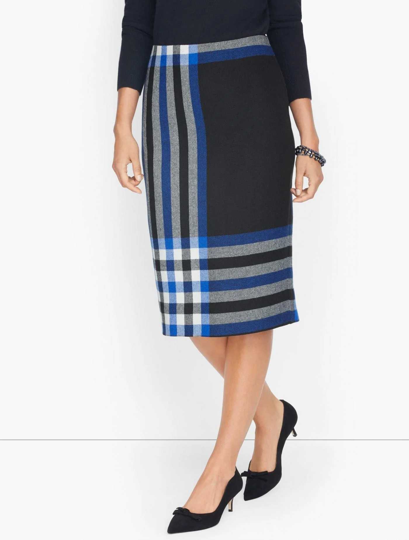 Skirts | Plaid Pencil Skirt BLACK/LUNA BLUE &#8211; Talbots Womens