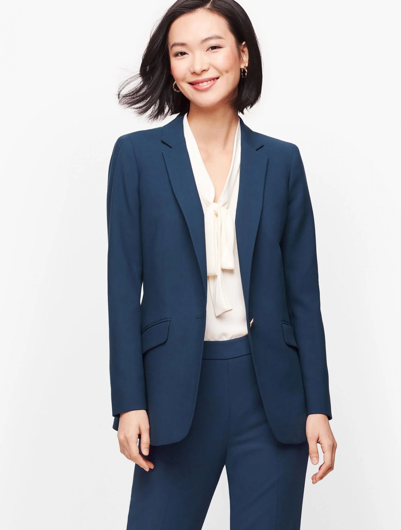 Jackets and Outerwear | Luxe Double Weave Single Button Blazer DEEP BLUE &#8211; Talbots Womens