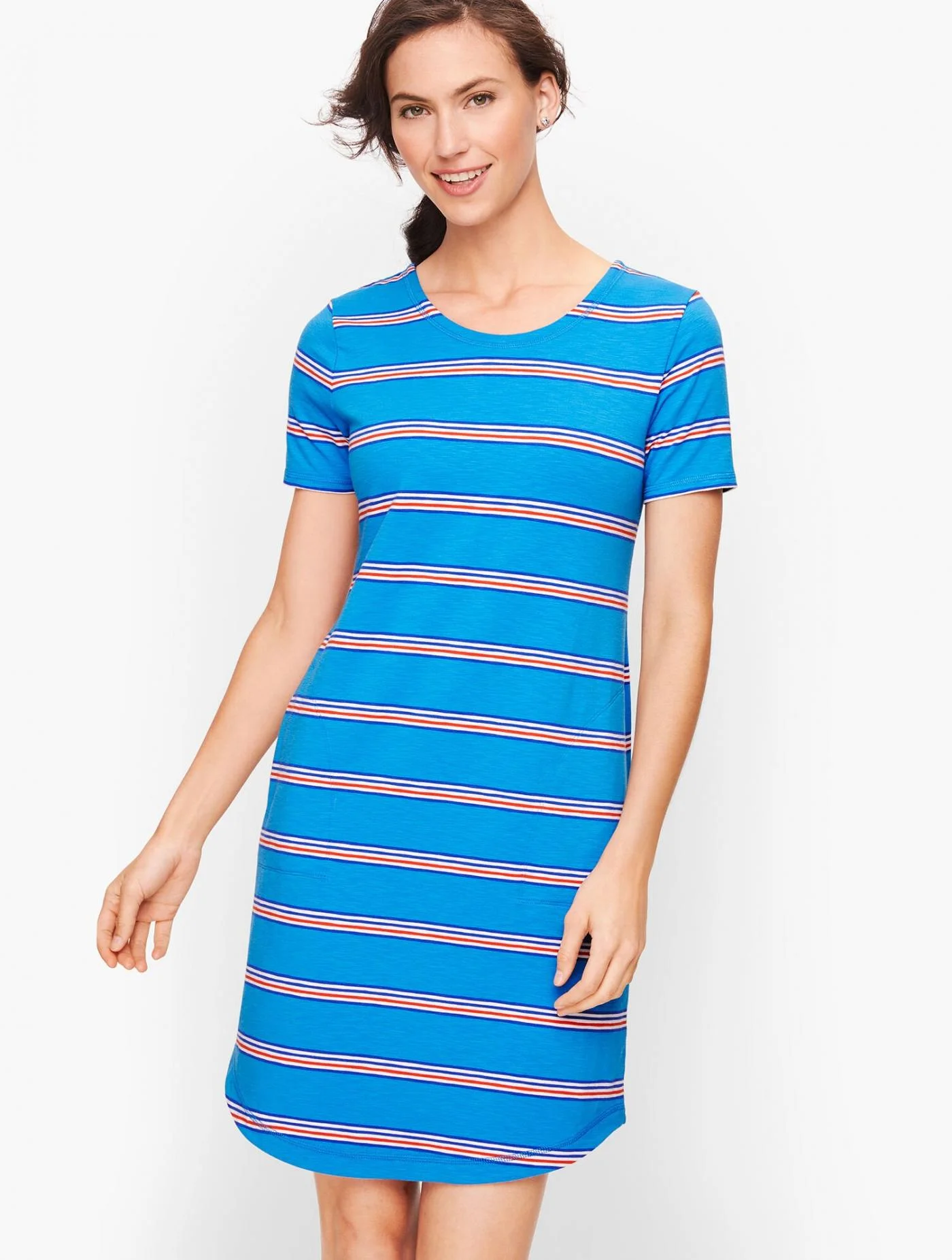 Dresses | Ladder Back Stripe T-Shirt Dress PACIFIC BLUE MULTI &#8211; Talbots Womens