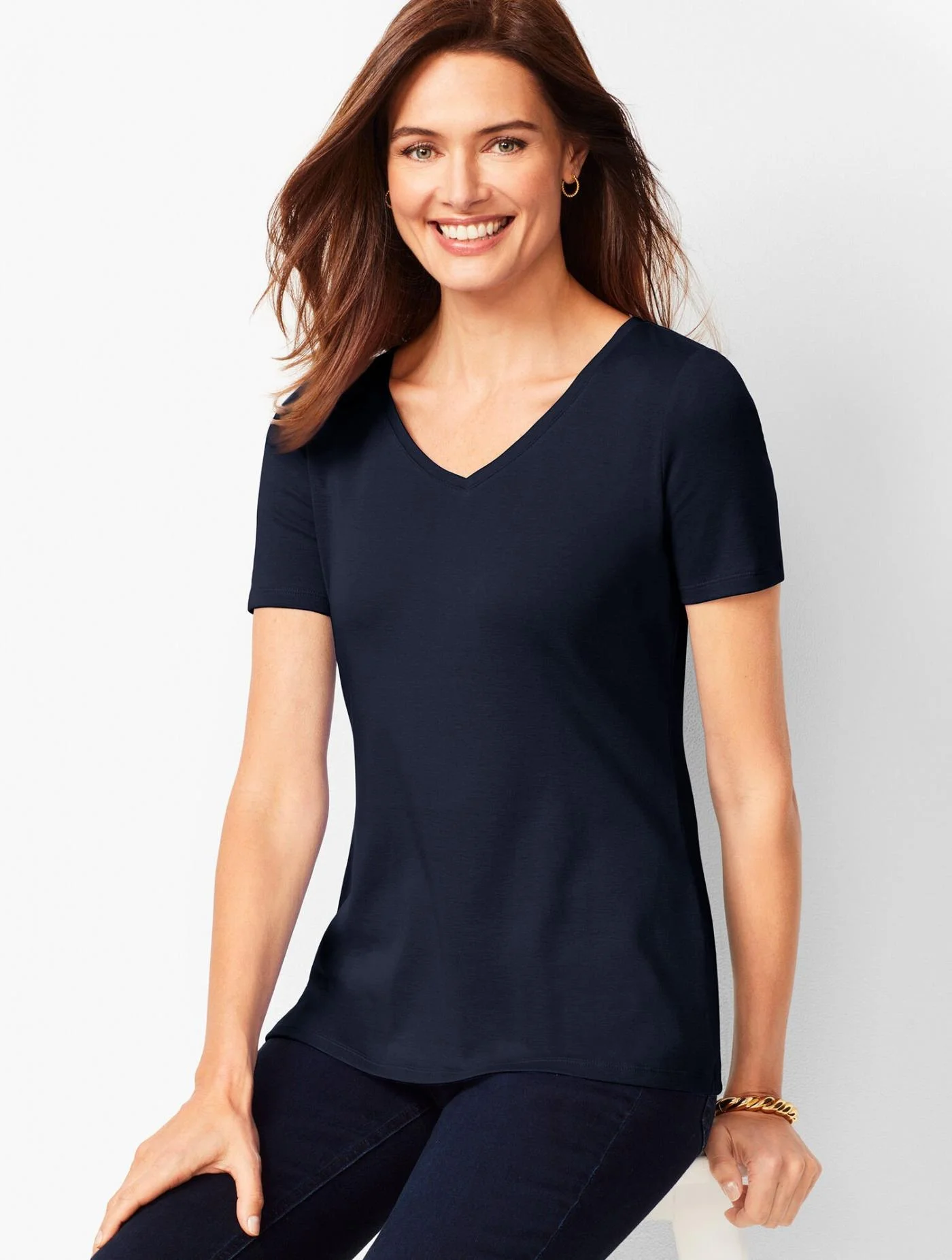 Tees and Knits | Pima Cotton V-Neck Tee INDIGO BLUE &#8211; Talbots Womens