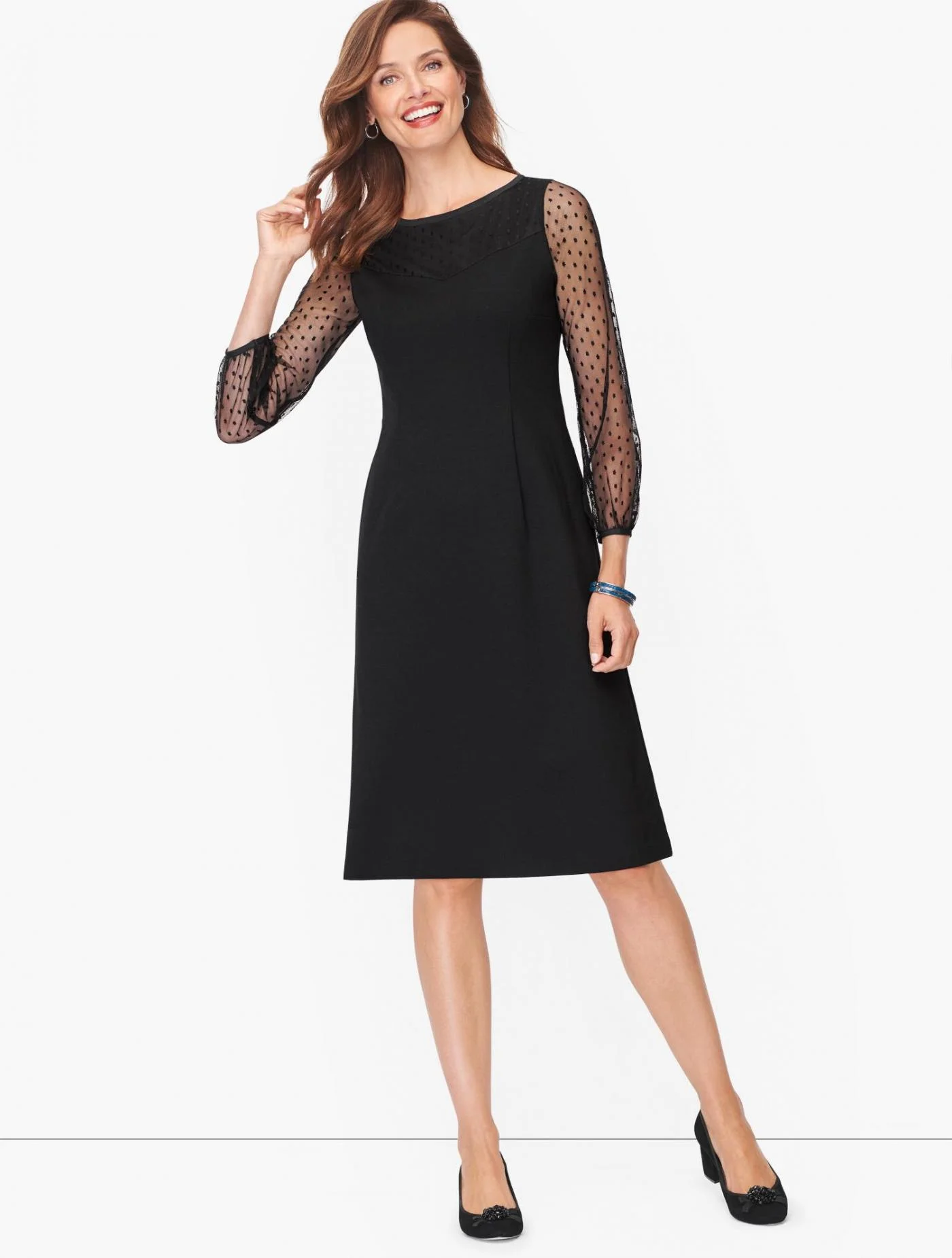 Dresses | Ponte Mesh Dot Shift Dress BLACK &#8211; Talbots Womens