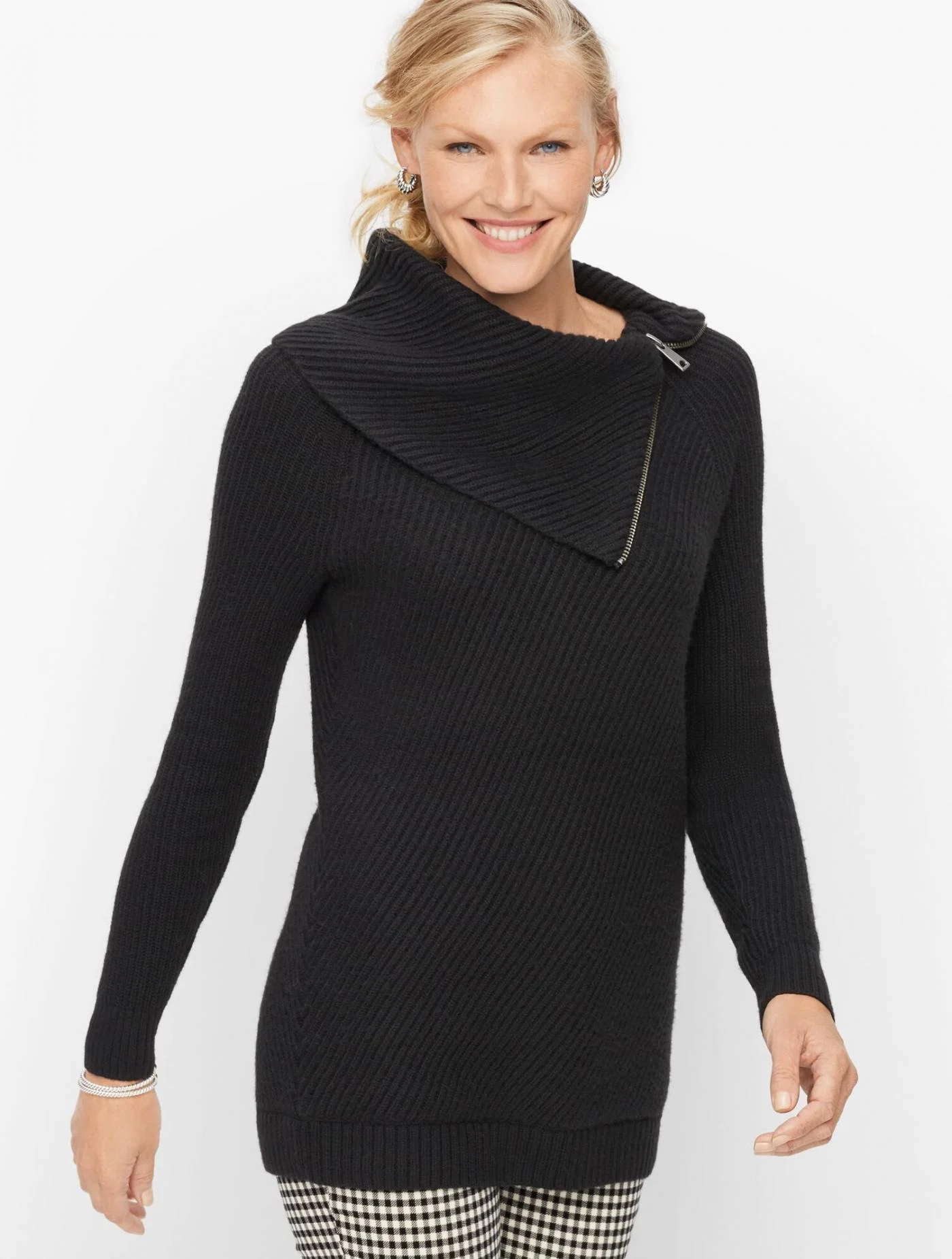 Sweaters | Split Neck Cotton Blend Sweater BLACK &#8211; Talbots Womens