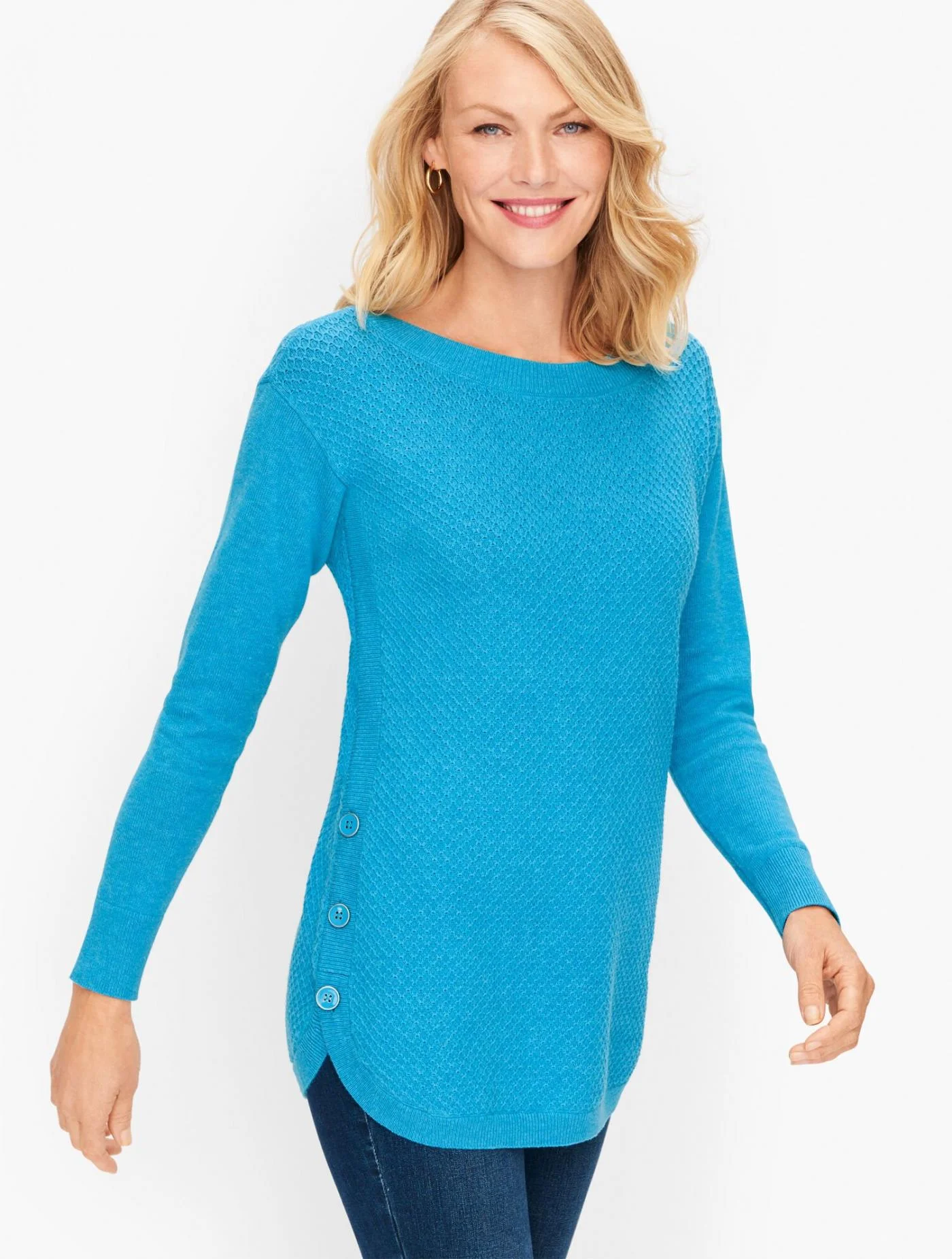 Sweaters | Button Detail Textured Sweater LIGHT SURF BLUE &#8211; Talbots Womens