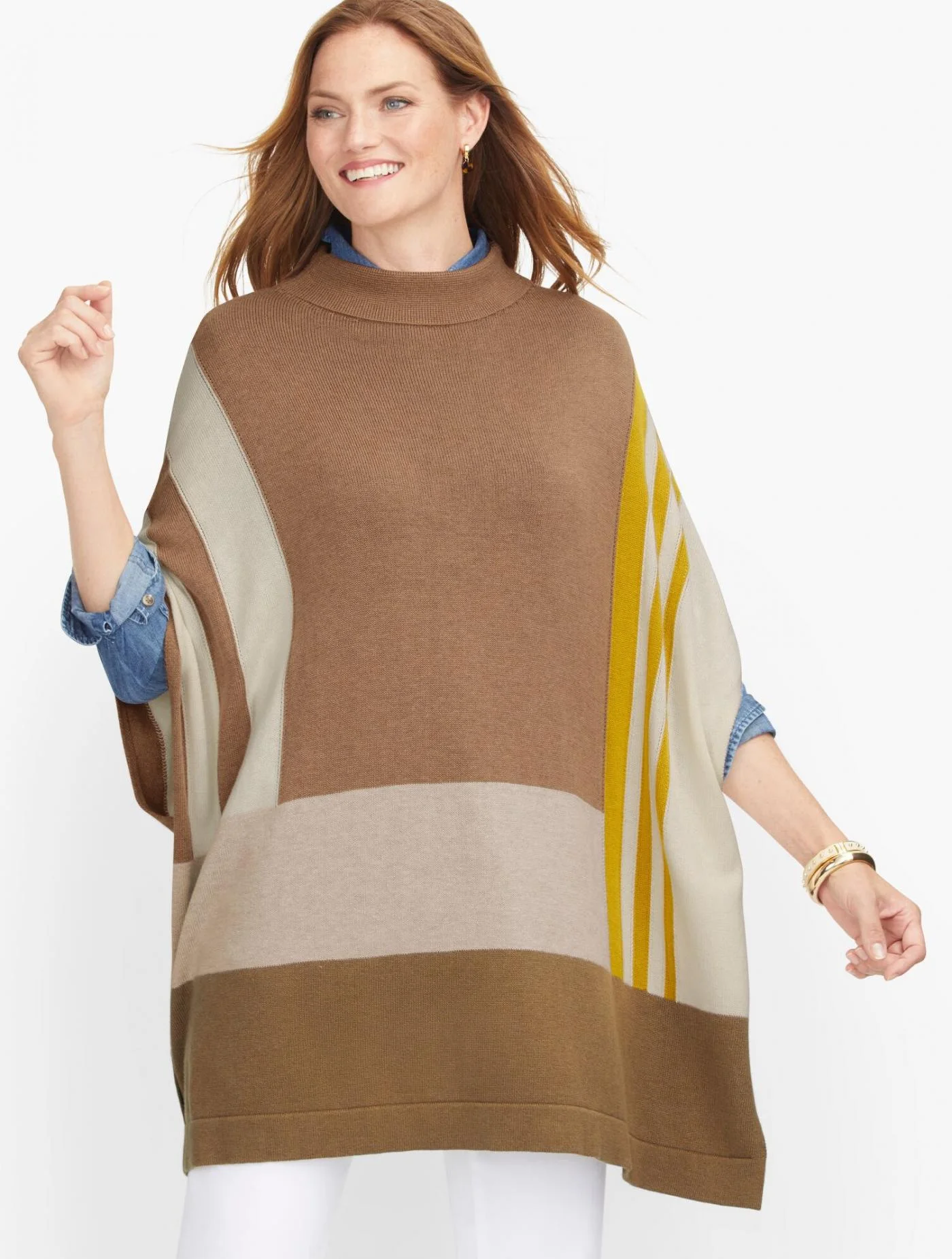 Sweaters | Colorblock Poncho ALMOND HEATHER MULTI &#8211; Talbots Womens