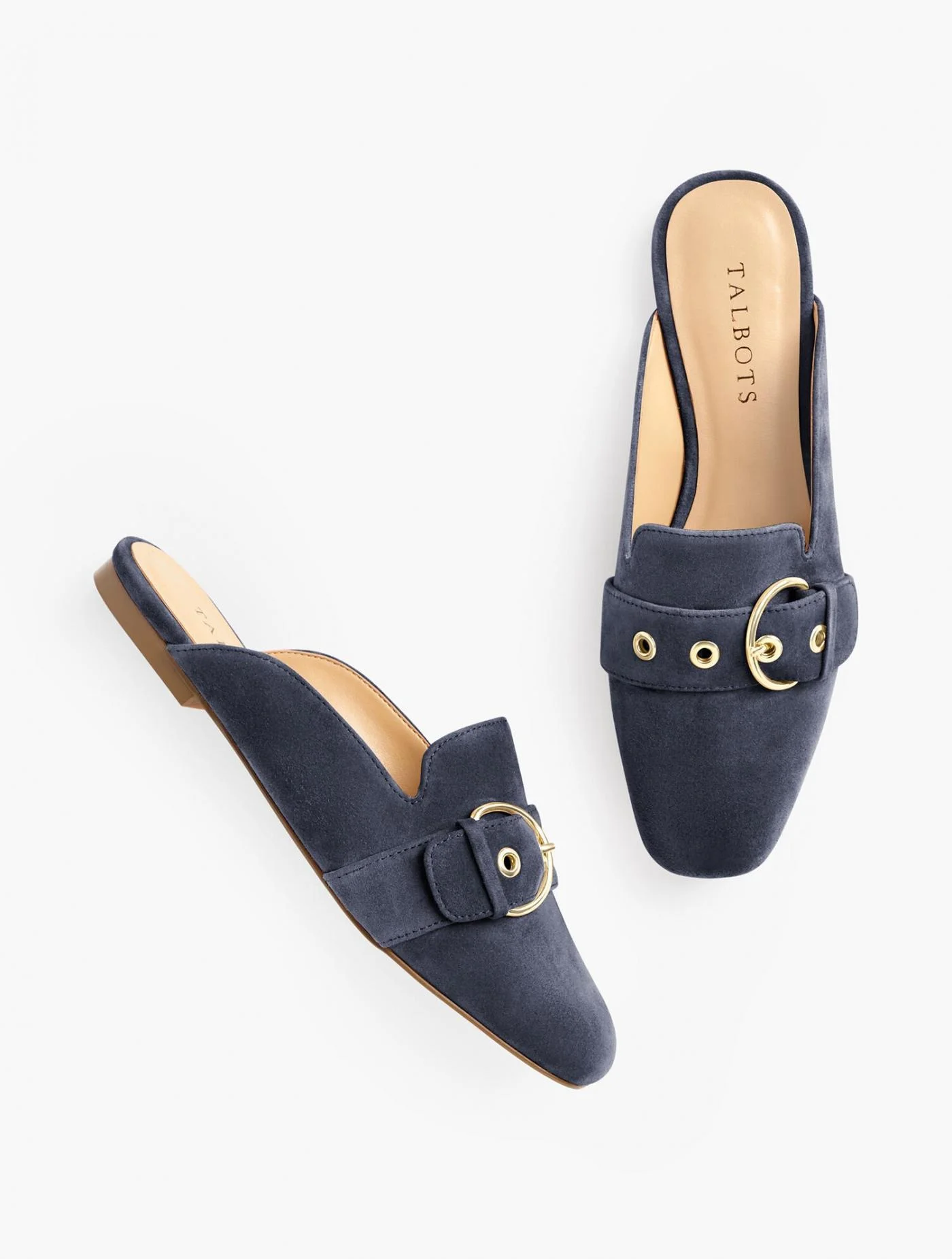 Flats | Stella Suede Buckle Mules INDIGO BLUE &#8211; Talbots Womens