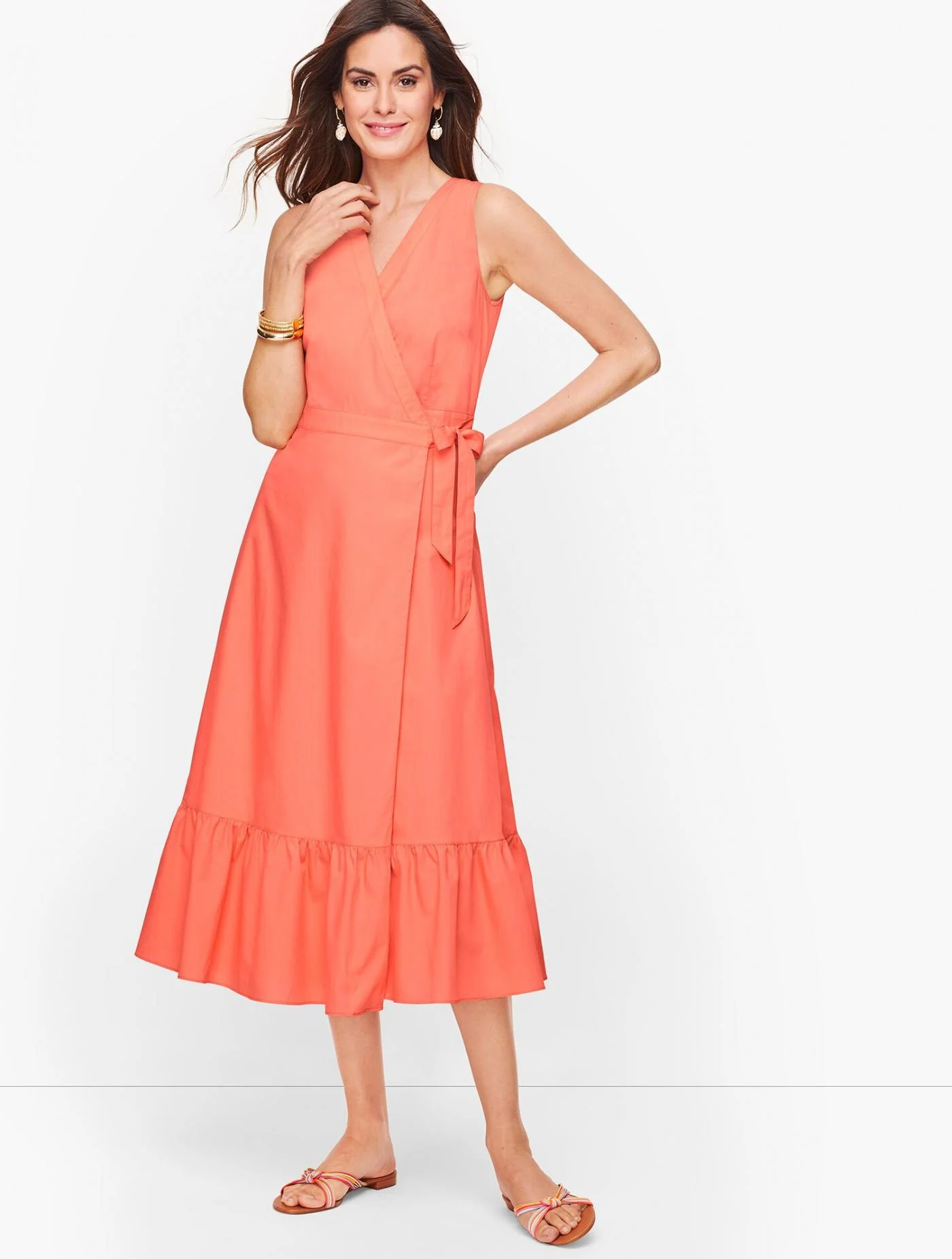 Dresses | V-Neck Poplin Wrap Dress SUNLIT CORAL &#8211; Talbots Womens