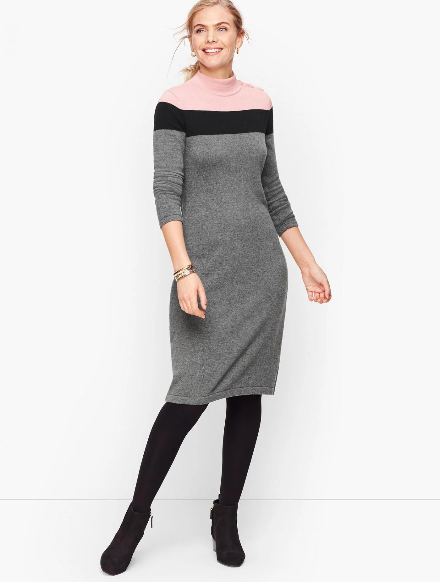 Dresses | Mockneck Colorblock Sweater Dress PINK QUARTZ/BLACK/HEATHER &#8211; Talbots Womens