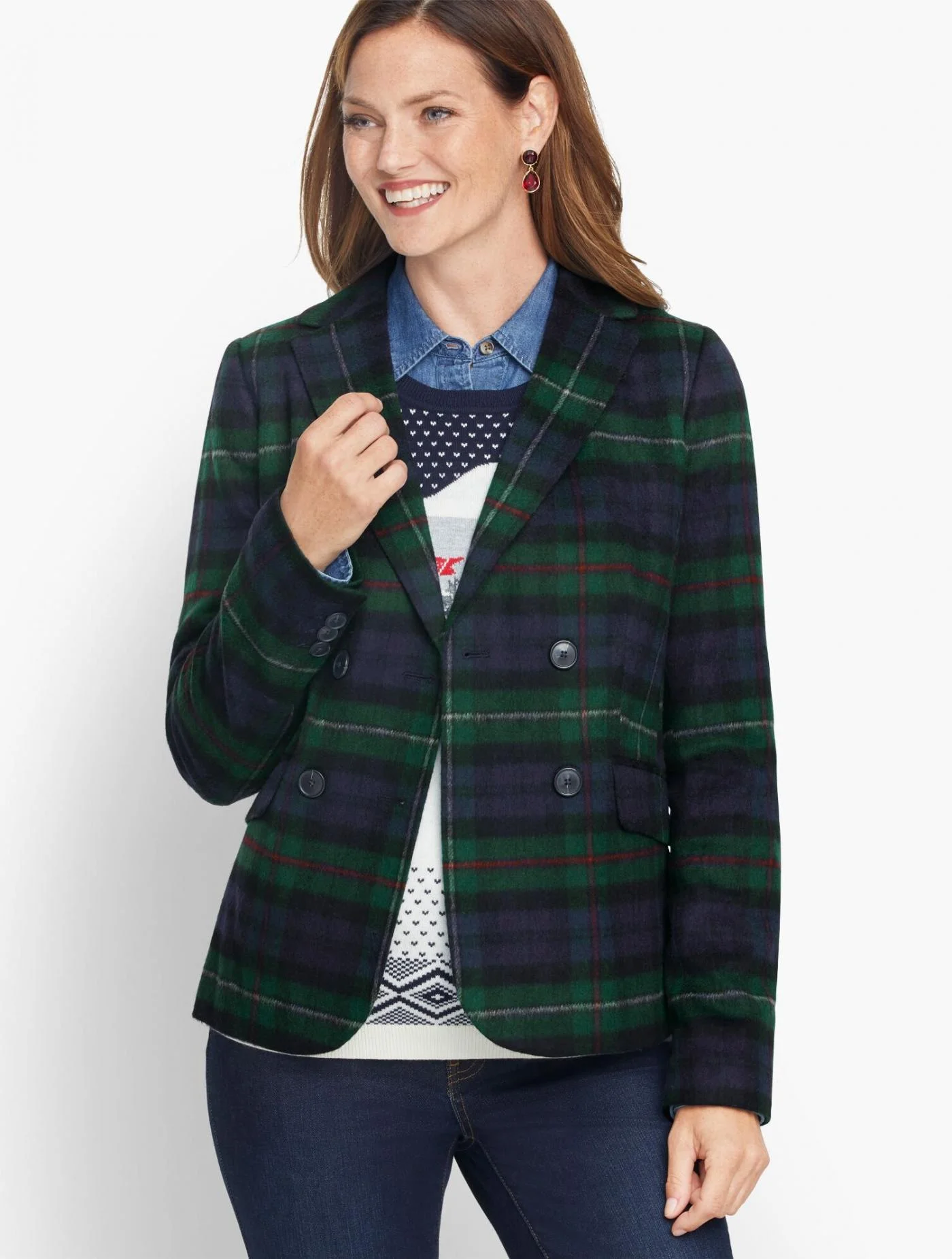 Jackets and Outerwear | Brushed Wool Double Breasted Blazer INDIGO MULTI &#8211; Talbots Womens