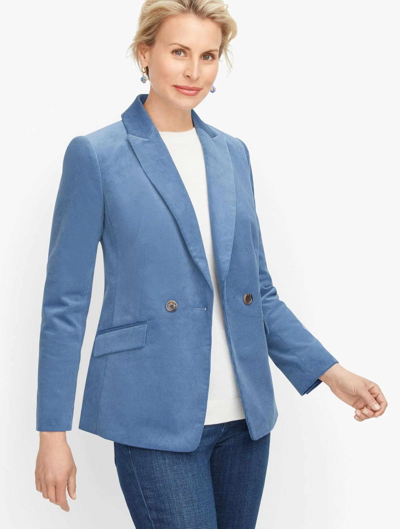 Jackets and Outerwear | Double Breasted Corduroy Blazer COOL BLUE &#8211; Talbots Womens