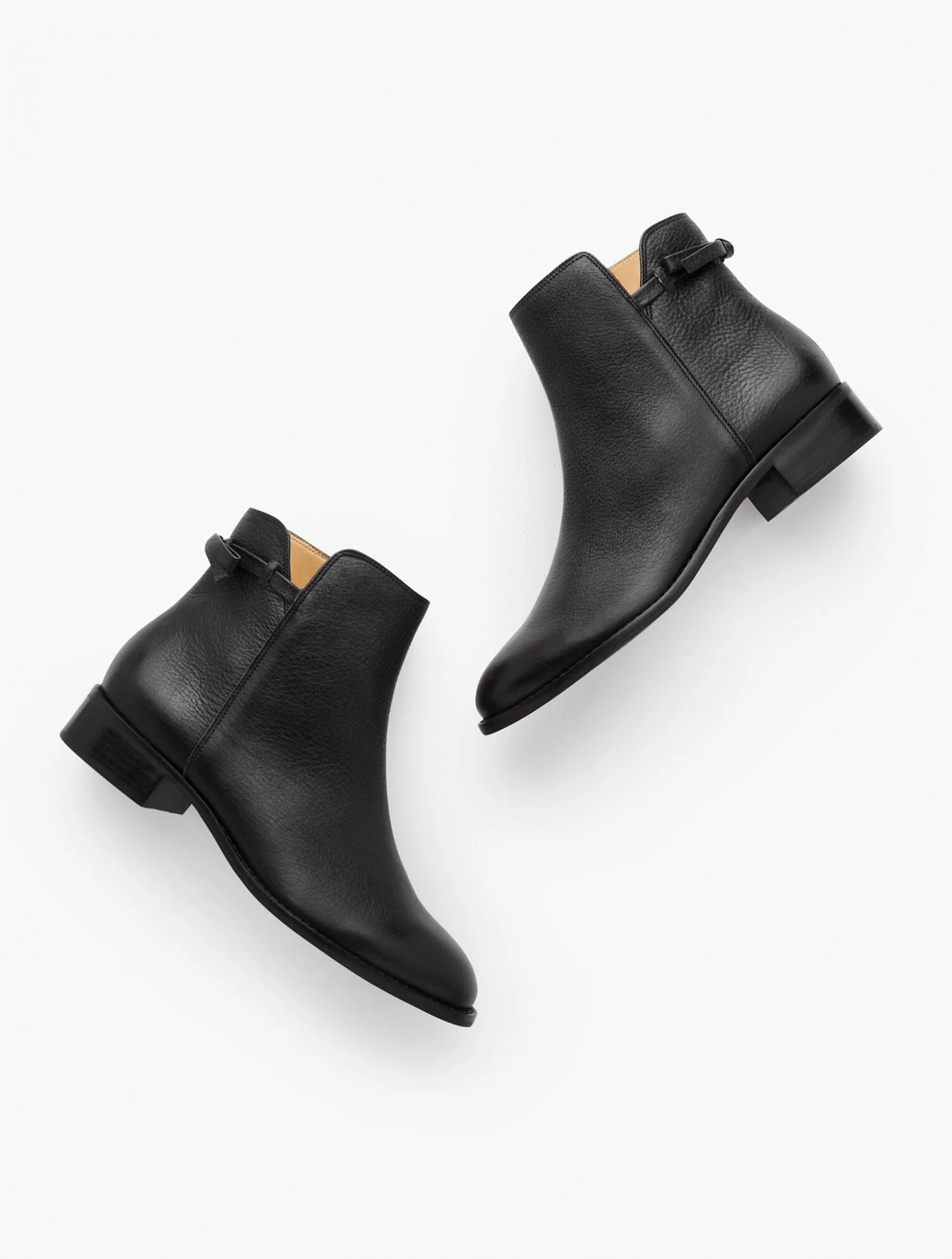 Boots | Tish Tie-Detail Ankle Boots &#8211; Pebbled Leather BLACK &#8211; Talbots Womens