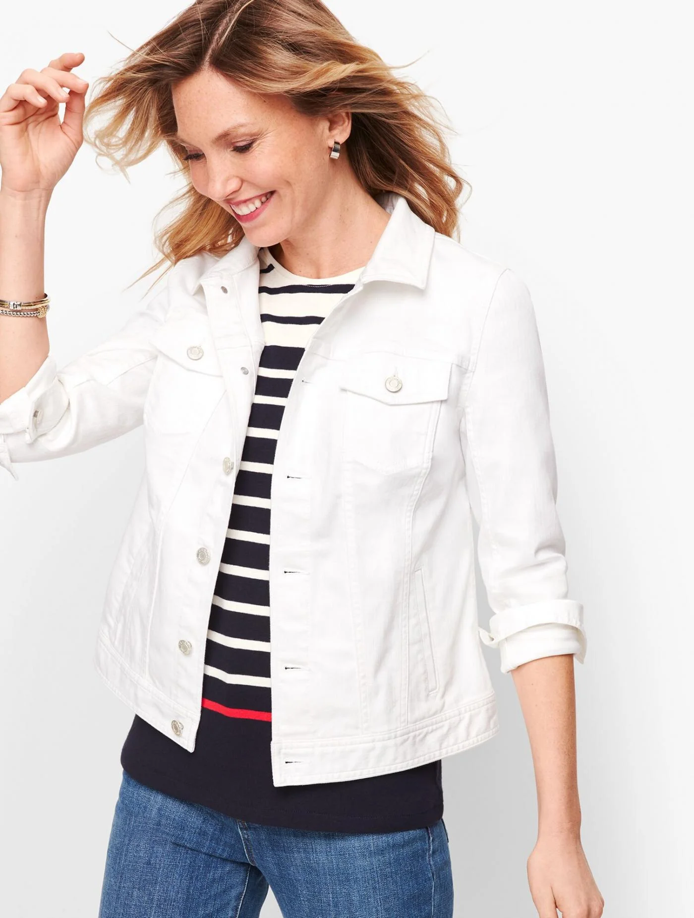 Jackets and Outerwear | Classic Jean Jacket &#8211; Solid WHITE &#8211; Talbots Womens