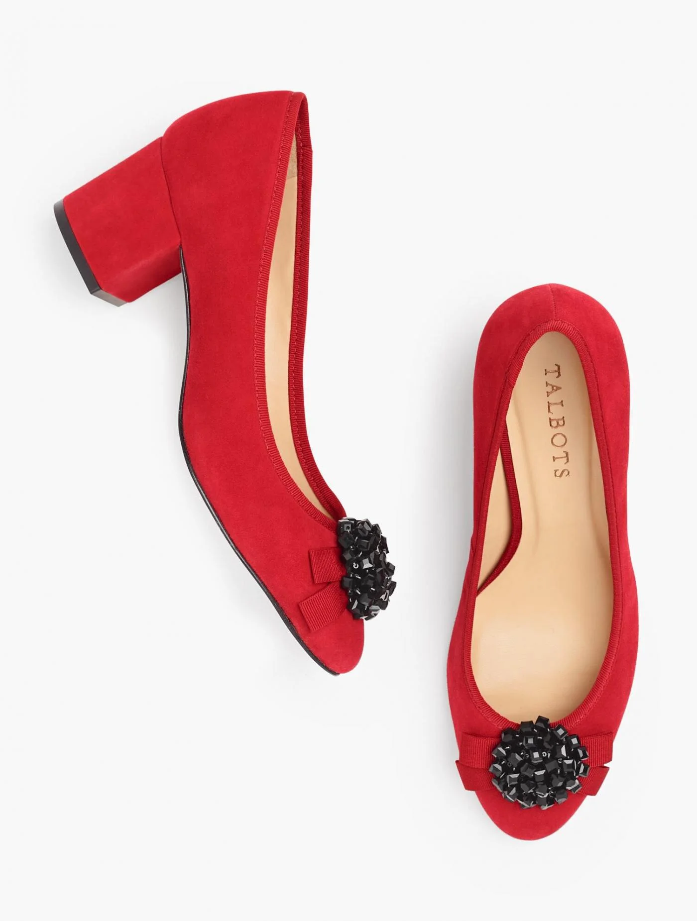 Heels | Isa Suede Embellished Block Heel Pumps RED POP &#8211; Talbots Womens