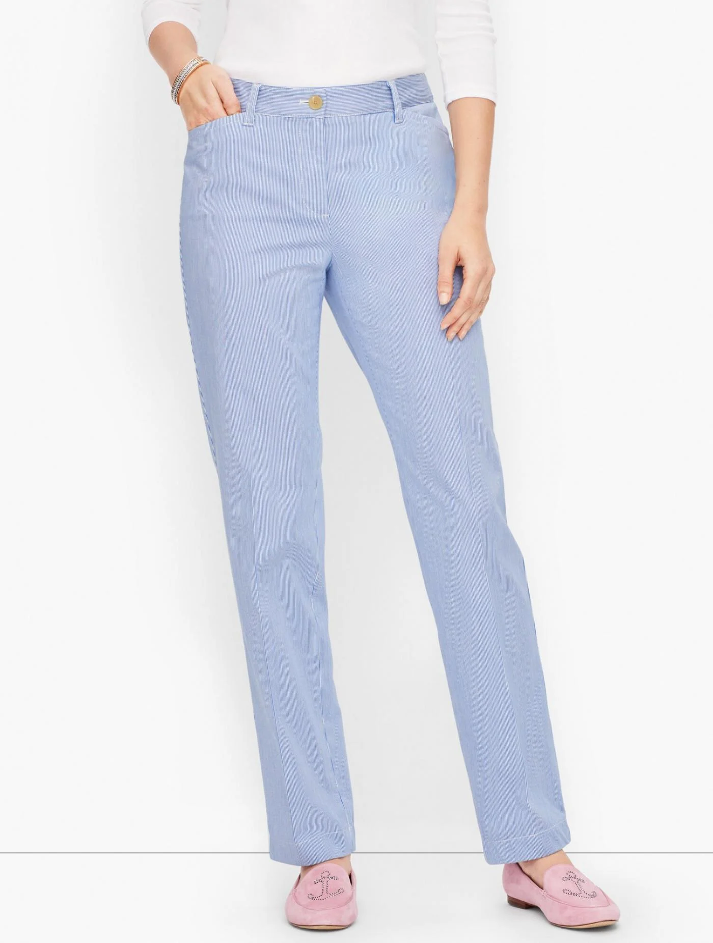 Pants | Stretch Cotton Chinos &#8211; Pinstripe IVORY/ULTRAMARINE &#8211; Talbots Womens