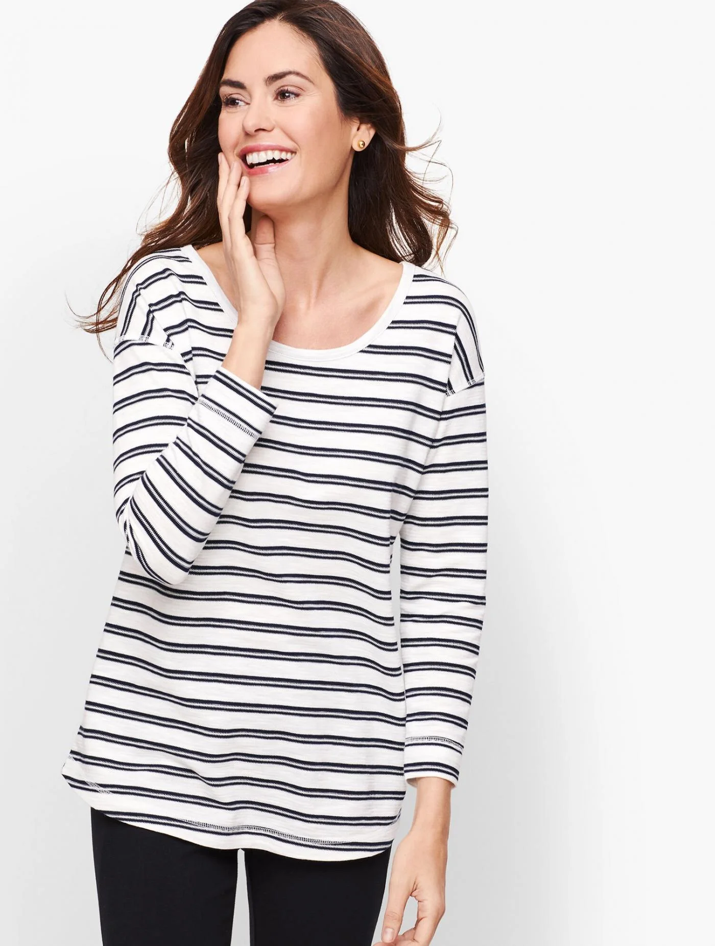 Tees and Knits | Mixed Stripe Back Cutout Top  INDIGO BLUE &#8211; Talbots Womens