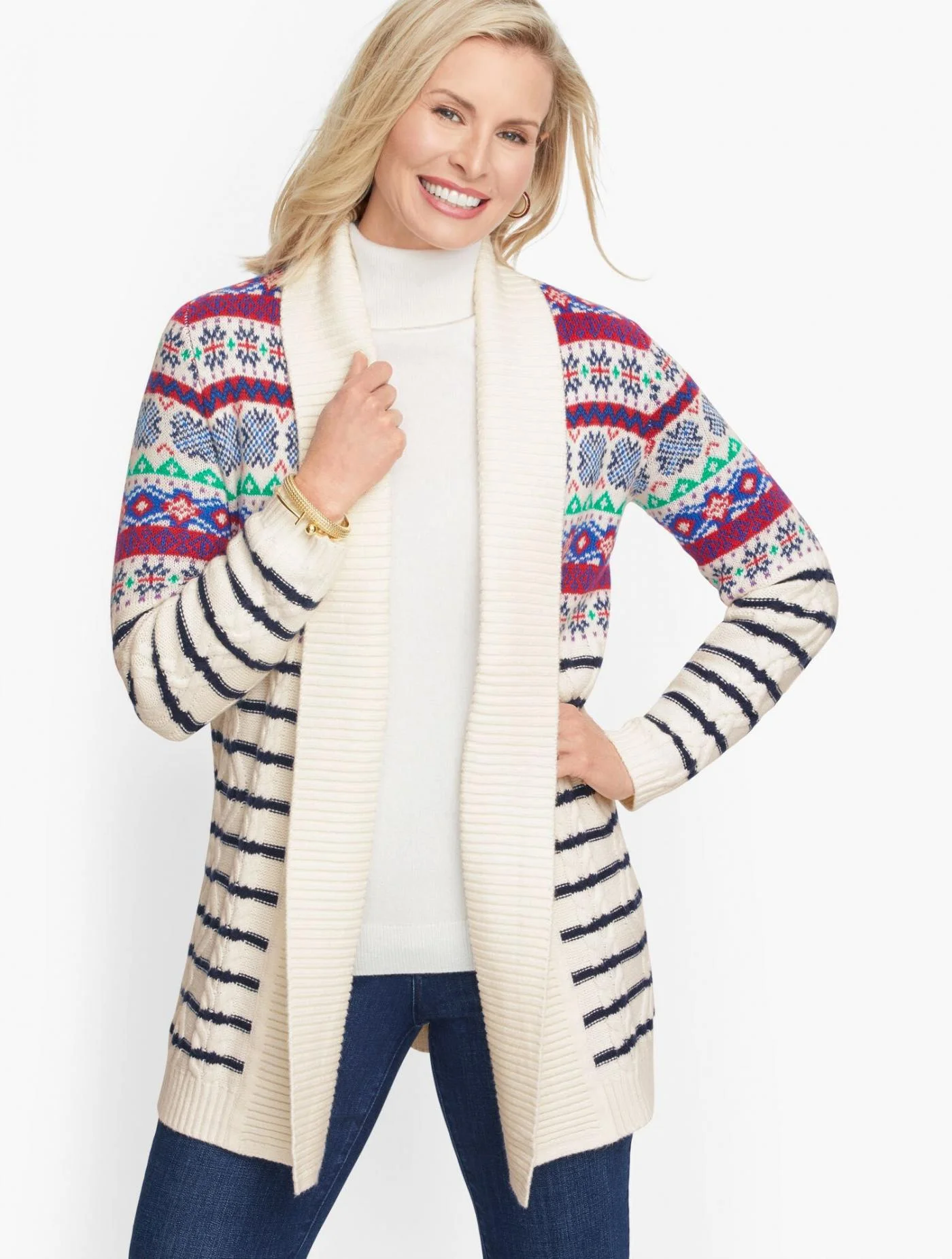 Sweaters | Cozy Cableknit Flyaway Cardigan IVORY MULTI &#8211; Talbots Womens