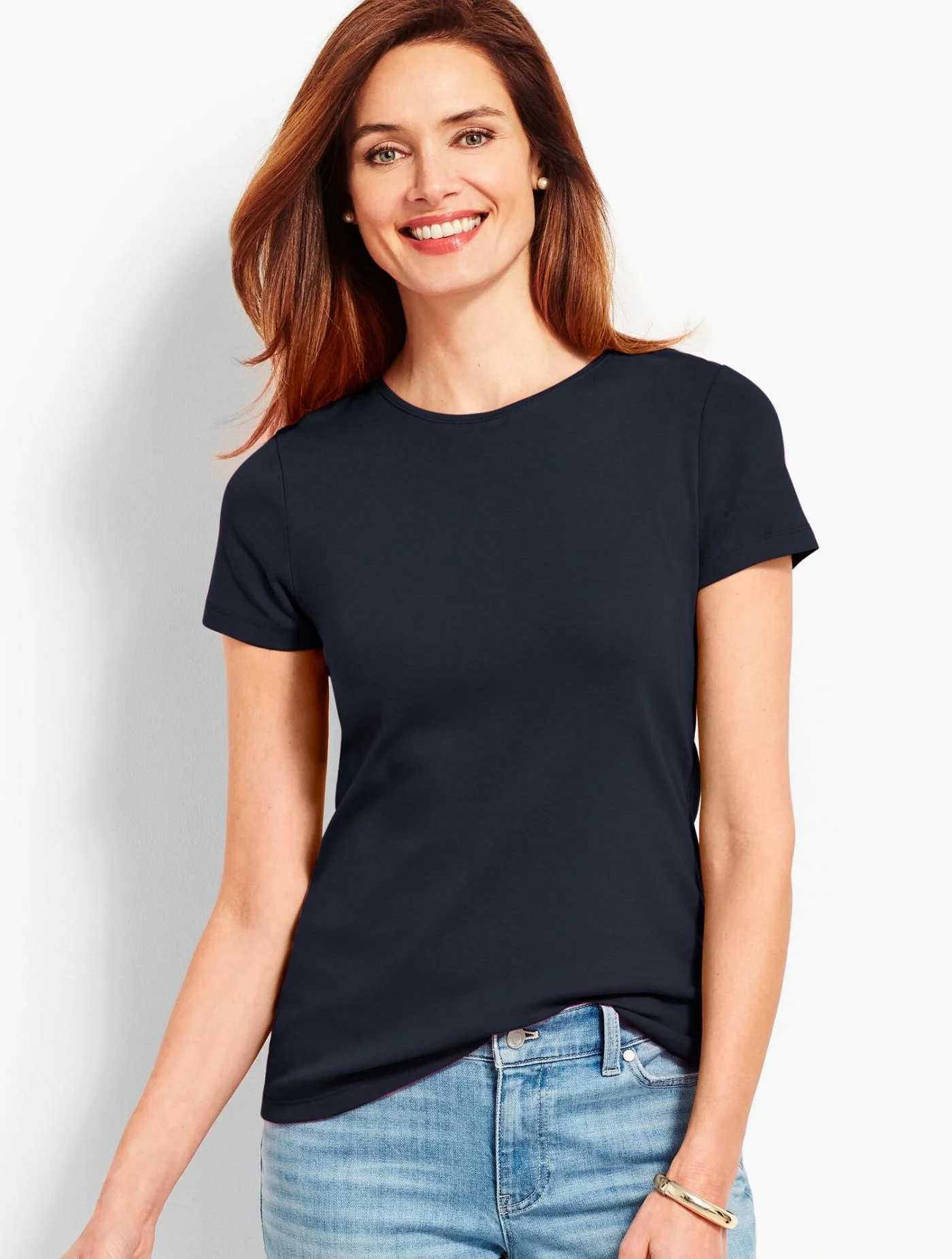 Tees and Knits | Pima Cotton Crewneck Tee INDIGO &#8211; Talbots Womens