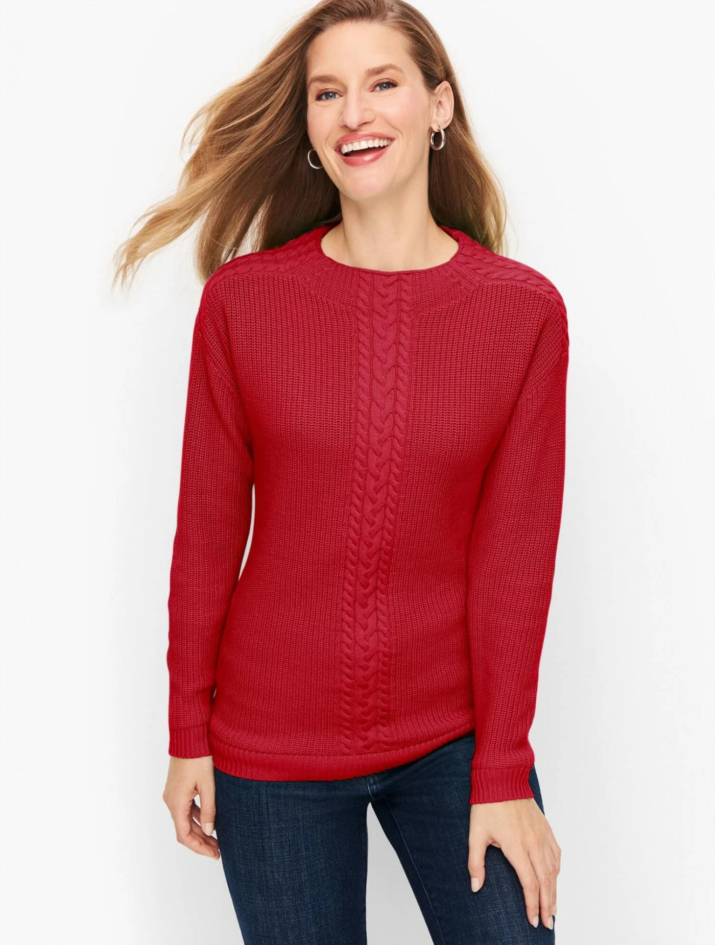 Sweaters | Cableknit Mockneck Sweater RED POP &#8211; Talbots Womens