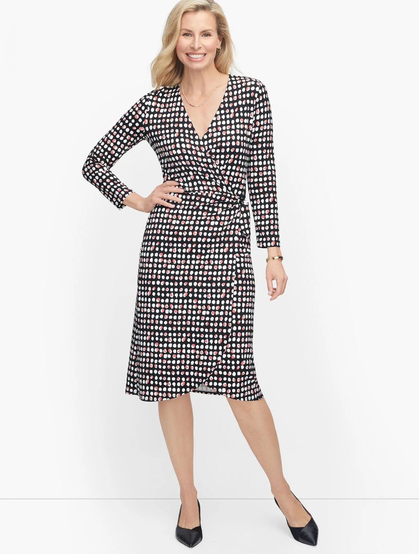 Dresses | Knit Jersey Faux Wrap Dot Dress BLACK MULTI &#8211; Talbots Womens