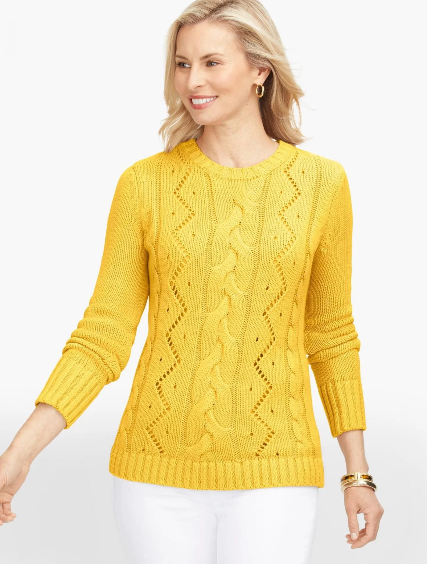 Sweaters | Cableknit Crewneck Sweater LEMON TART &#8211; Talbots Womens