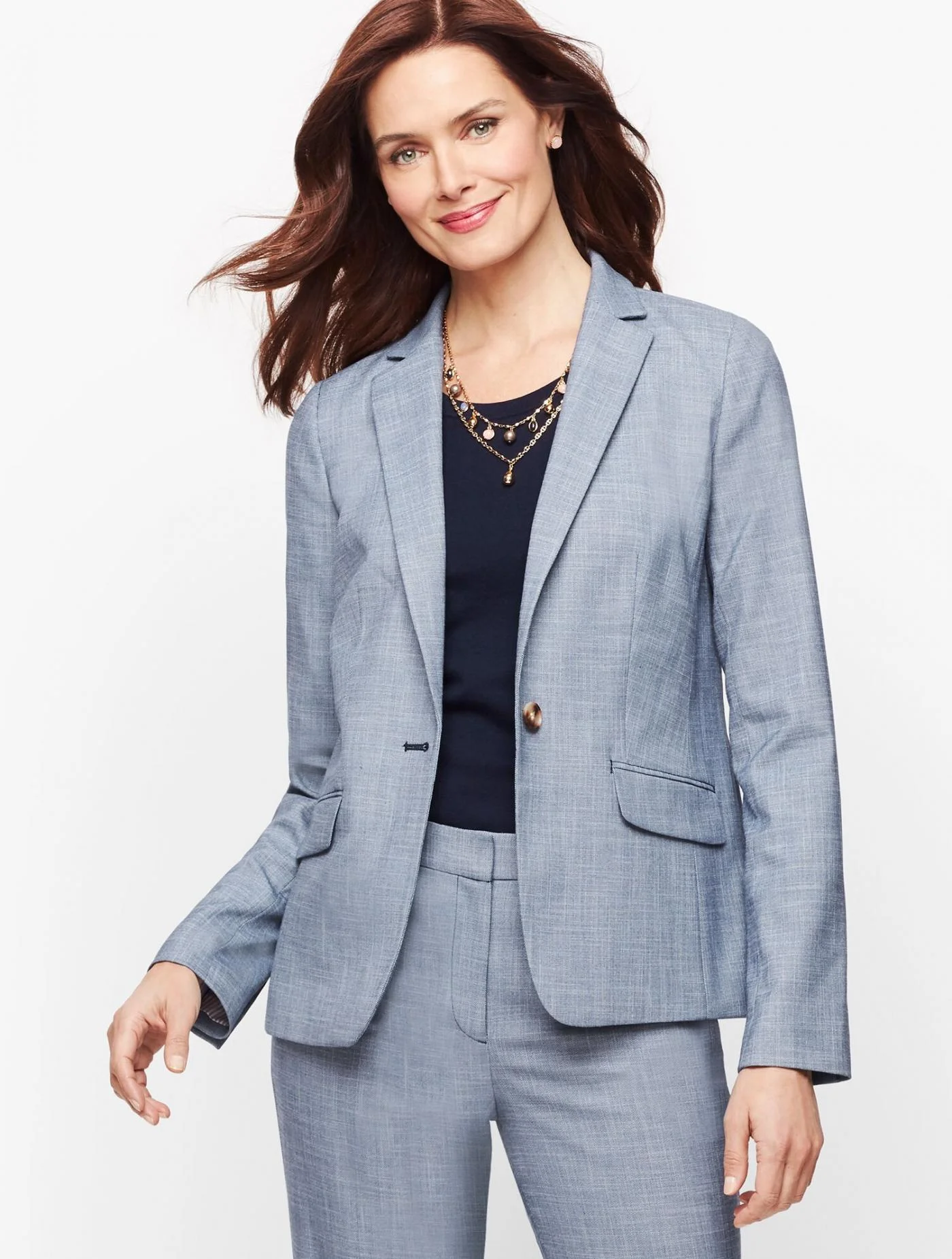 Jackets and Outerwear | Sharkskin Single Button Blazer NAVY MULTI &#8211; Talbots Womens