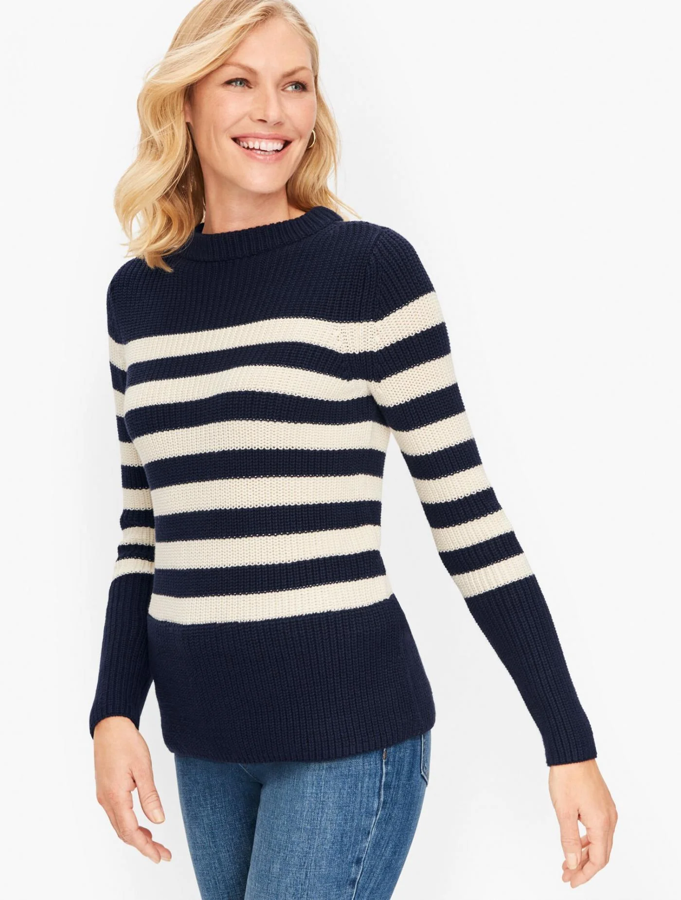 Sweaters | Shaker Stitch Sweater &#8211; Stripe INDIGO BLUE/IVORY &#8211; Talbots Womens