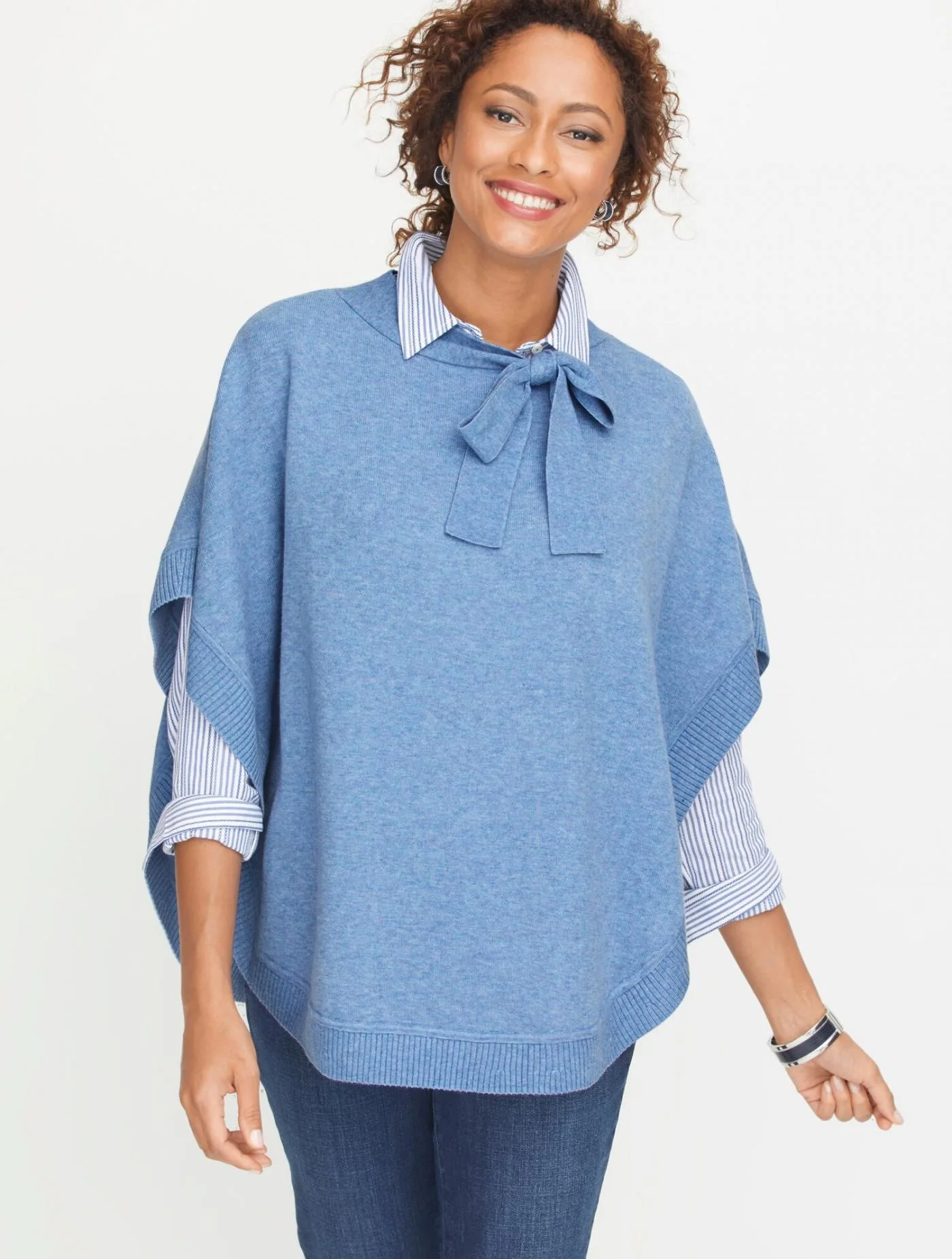 Sweaters | Tie Neck Poncho FRENCH IRIS HEATHER &#8211; Talbots Womens