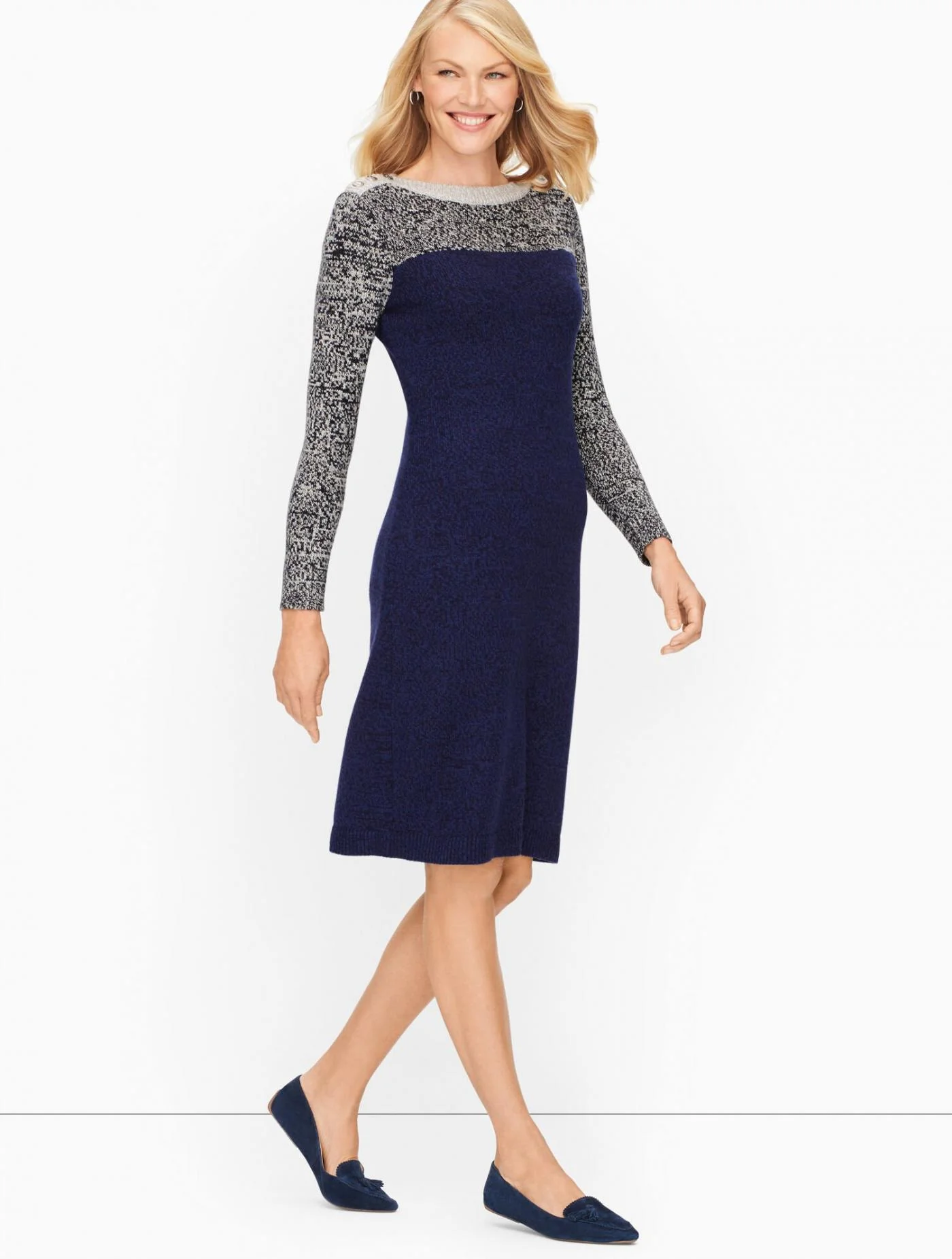 Dresses | Marled Tweed Colorblock Dress INDIGO MULTI &#8211; Talbots Womens