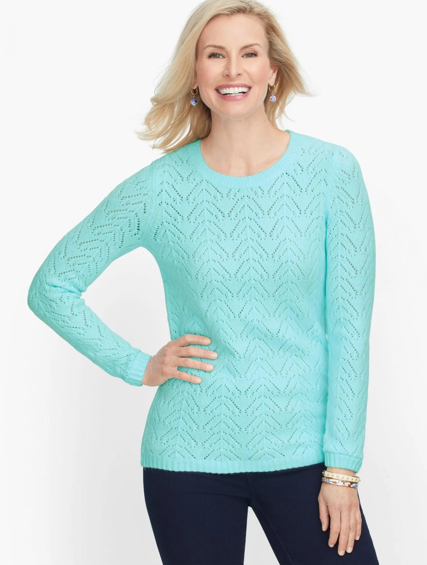 Sweaters | Pointelle Crewneck Sweater AQUA FROST &#8211; Talbots Womens