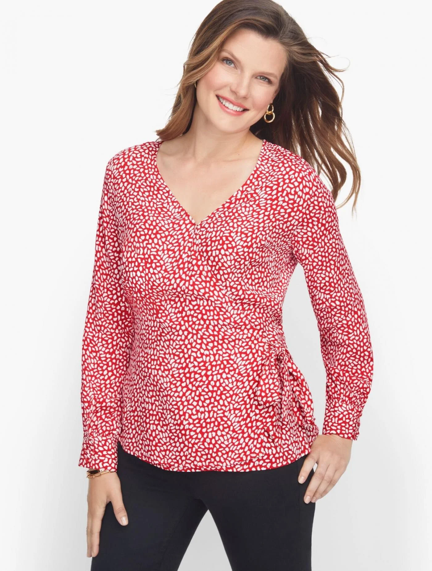 Blouses and Shirts | Faux Wrap Leopard Print Blouse RED POP/WHITE &#8211; Talbots Womens