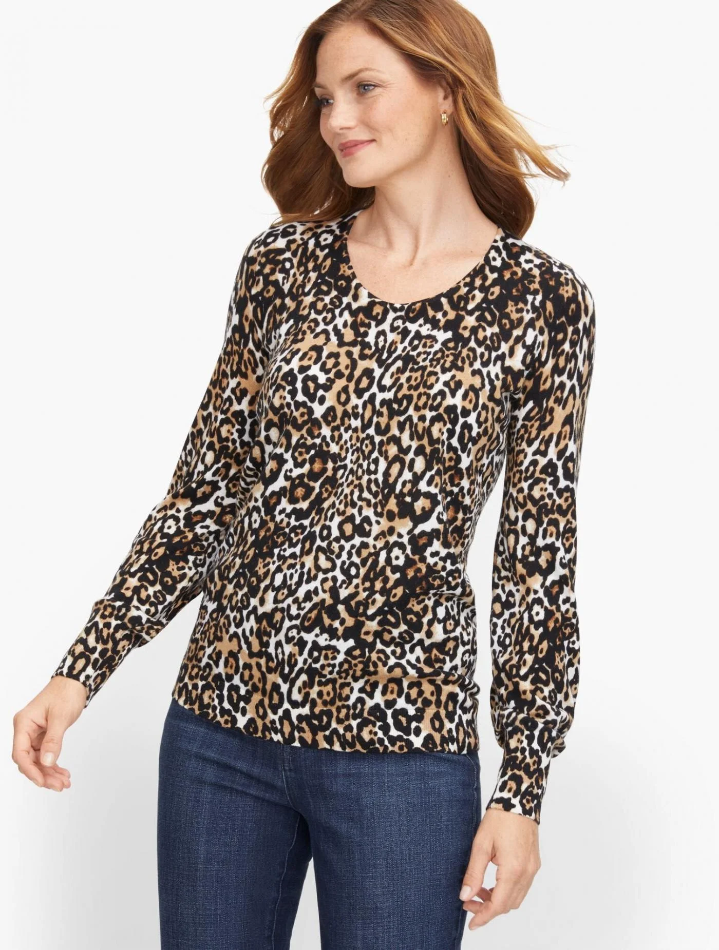 Sweaters | Soft Merino V-Neck Sweater &#8211; Leopard Print IVORY MULTI &#8211; Talbots Womens