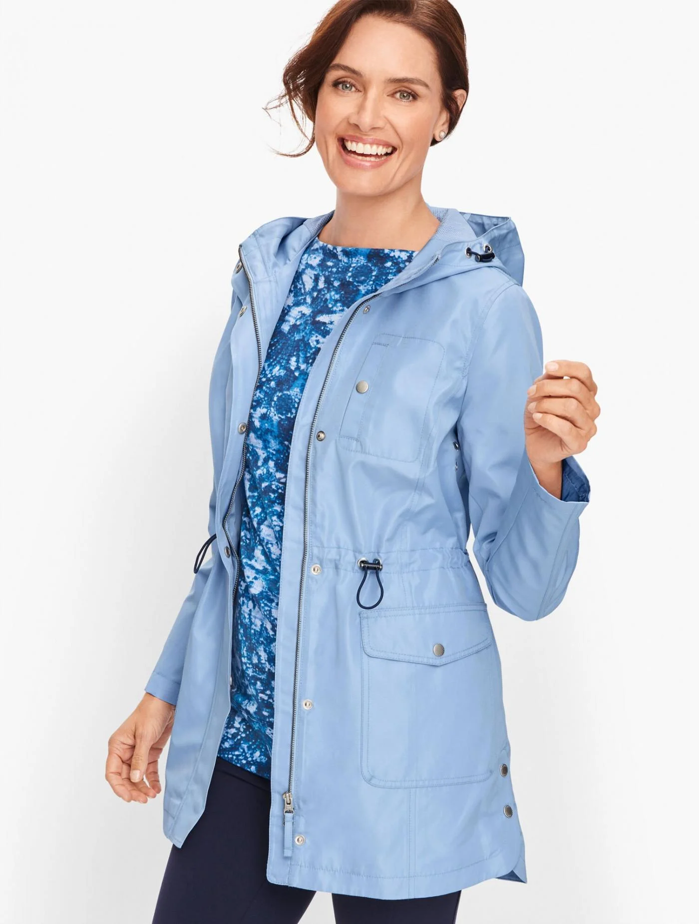 Jackets and Outerwear | Coated Canvas Hooded Anorak BLUE SKY &#8211; Talbots Womens