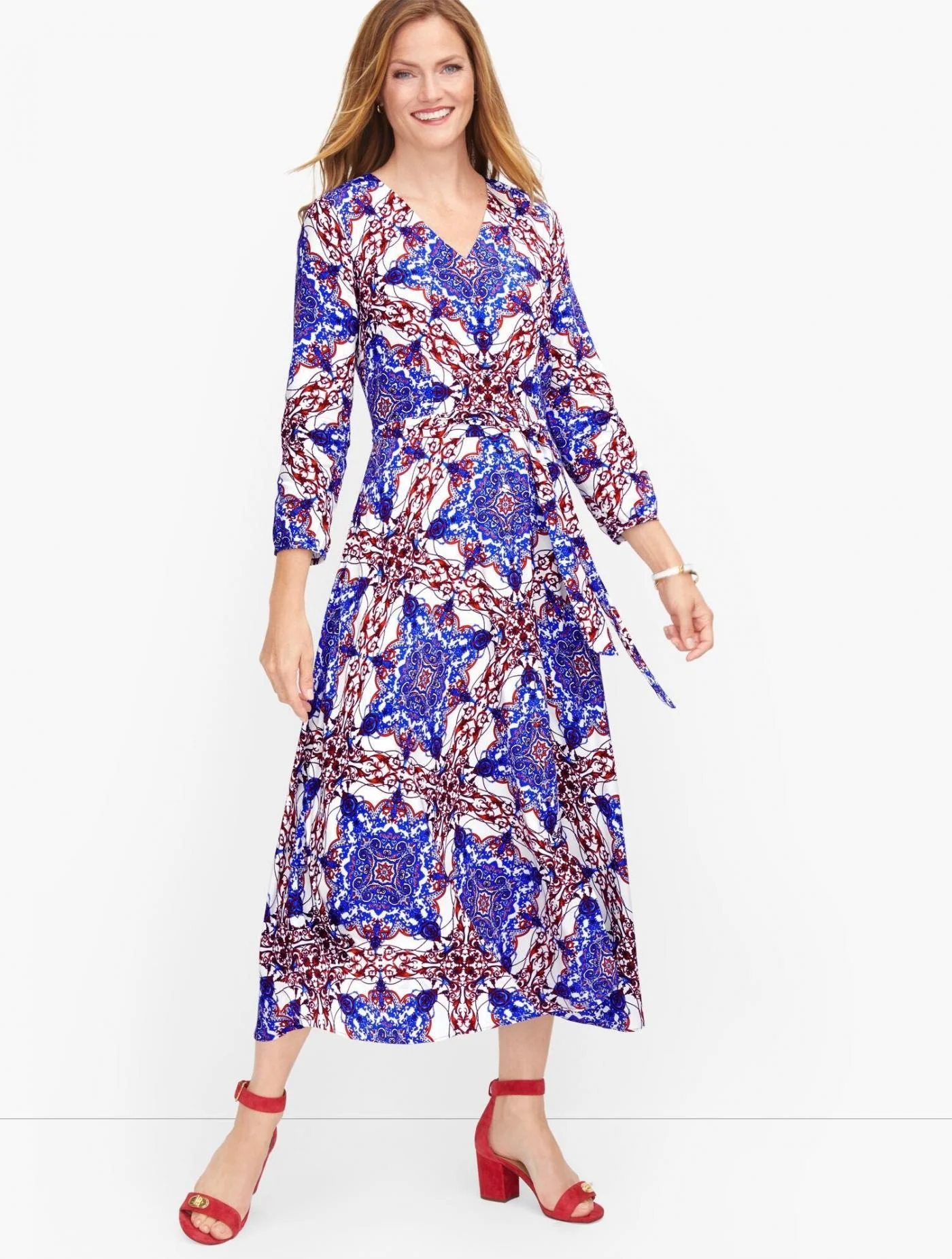 Dresses | Bias Cut Scrolling Medallion Midi Dress BRETON BLUE MULTI &#8211; Talbots Womens