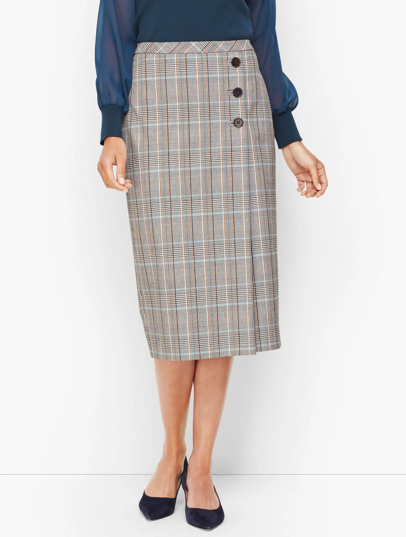 Skirts | Macintosh Plaid Faux Wrap Pencil Skirt TEAL BLUE MULTI &#8211; Talbots Womens