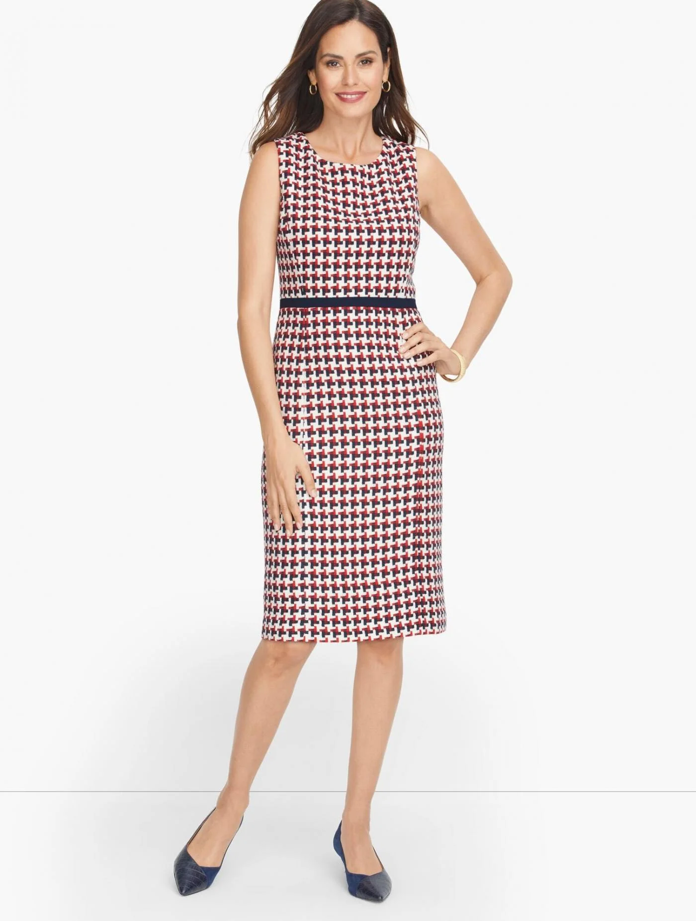 Dresses | Luxe Woven Bold Houndstooth Sheath Dress RED/WHITE/NAVY &#8211; Talbots Womens