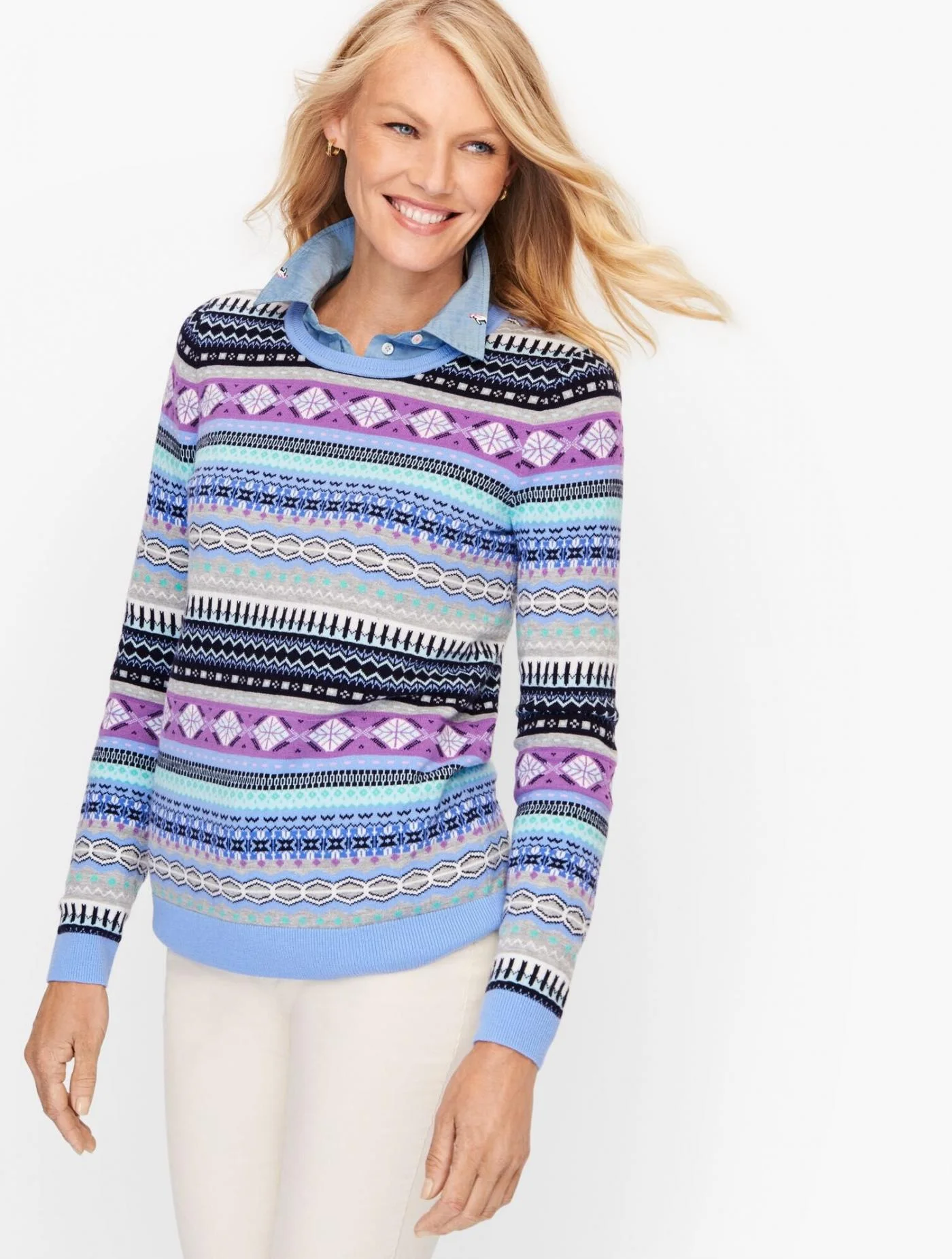 Sweaters | Cozy Fair Isle Crewneck Sweater GREY SKY HEATHER MULTI &#8211; Talbots Womens