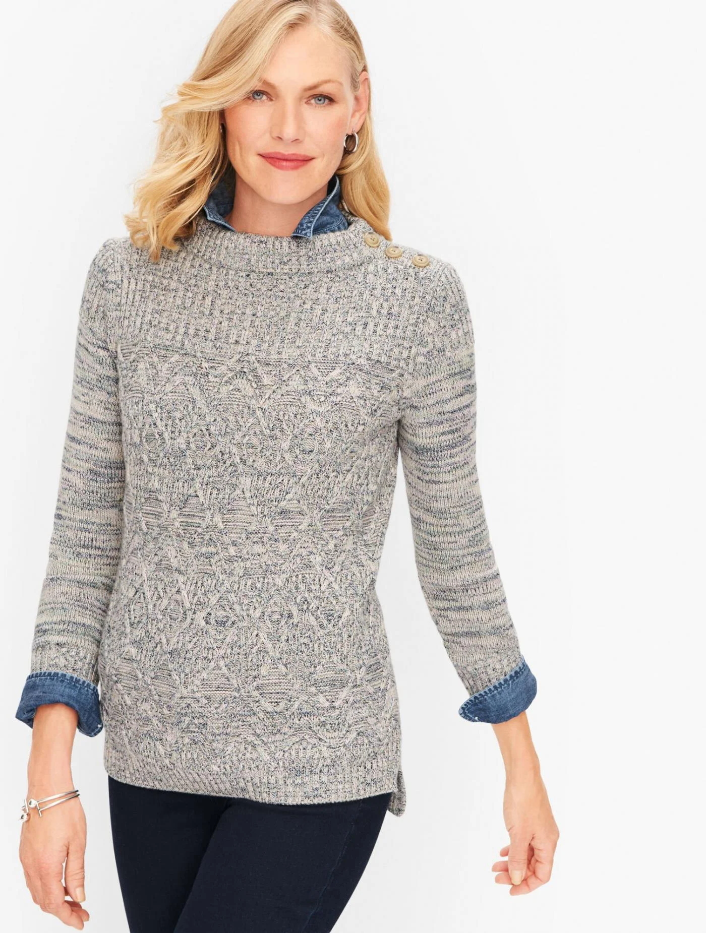 Sweaters | Marled Mockneck Sweater IVORY/FAWN MULTI &#8211; Talbots Womens