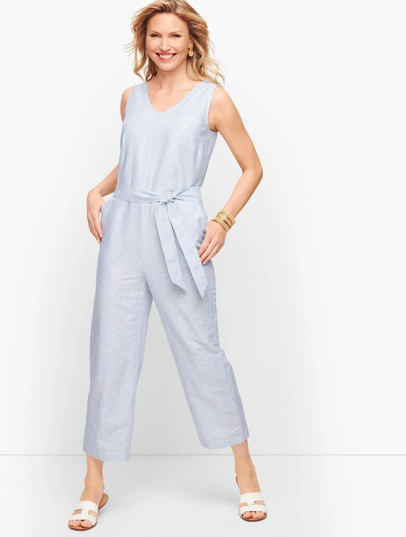 Dresses | Linen Stripe Jumpsuit WHITE MULTI &#8211; Talbots Womens