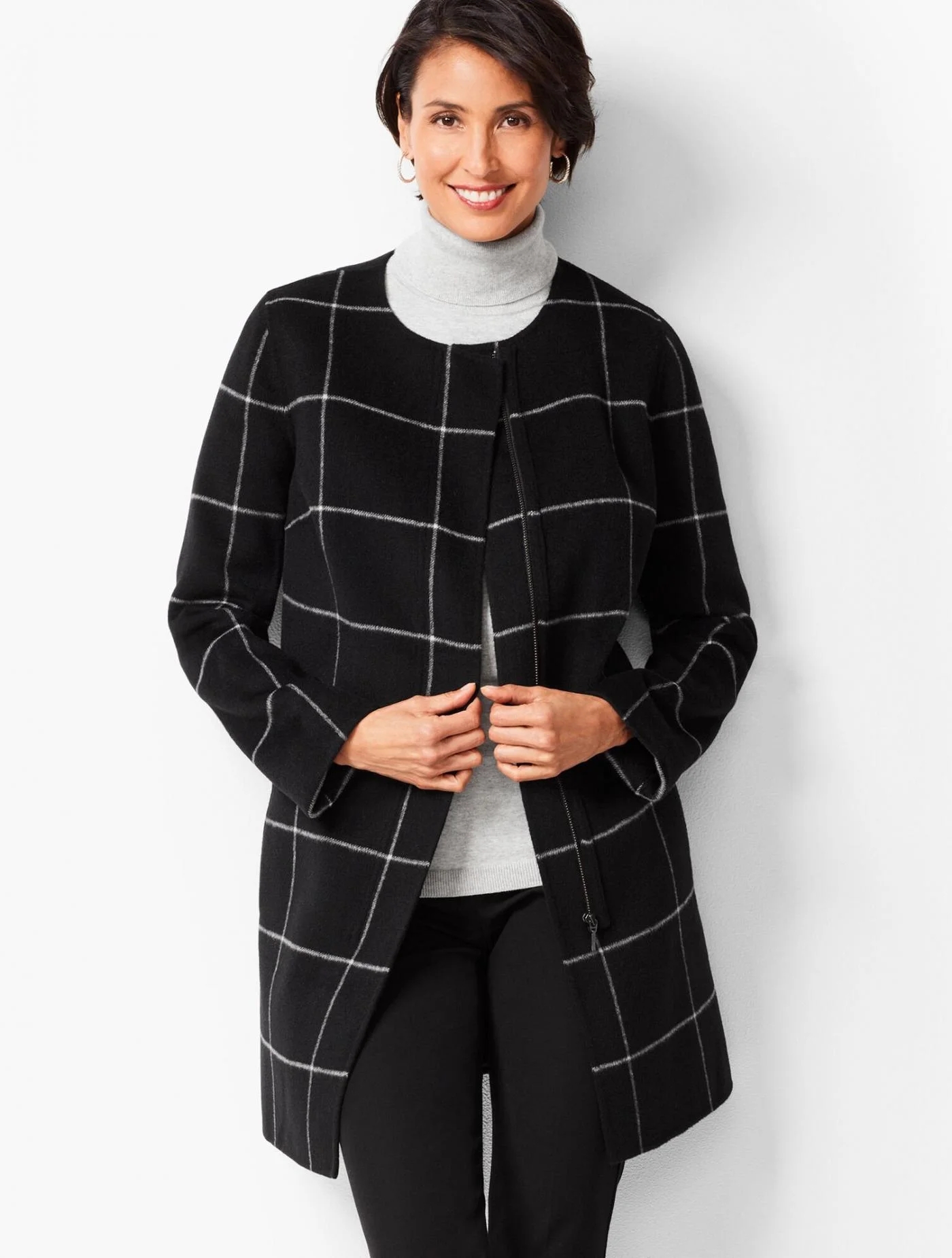 Jackets and Outerwear | Window-Pane Double-Face Topper BLACK/IVORY &#8211; Talbots Womens