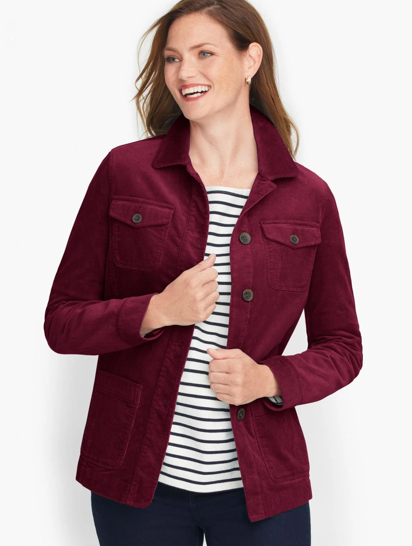 Jackets and Outerwear | Corduroy Utility Jacket ENCHANTED BERRY &#8211; Talbots Womens