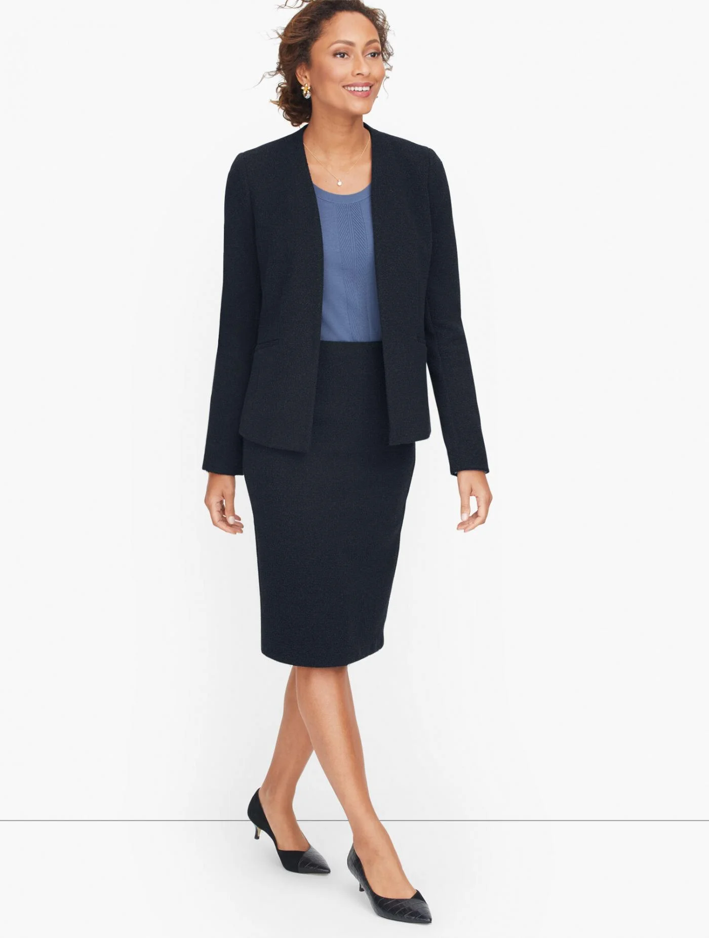 Jackets and Outerwear | Knit Tweed Open Front Jacket NAVY/BLACK MELANGE &#8211; Talbots Womens