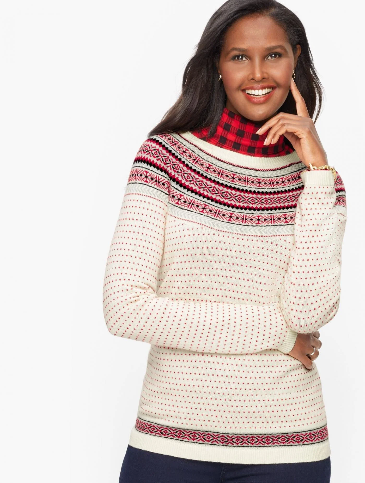 Sweaters | Nordic Fair Isle Crewneck Sweater IVORY/RED/BLACK &#8211; Talbots Womens