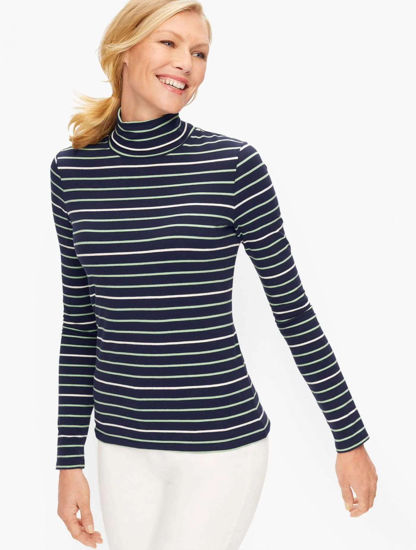 Tees and Knits | Cotton Turtleneck &#8211; Shoreham Stripe INDIGO MULTI &#8211; Talbots Womens