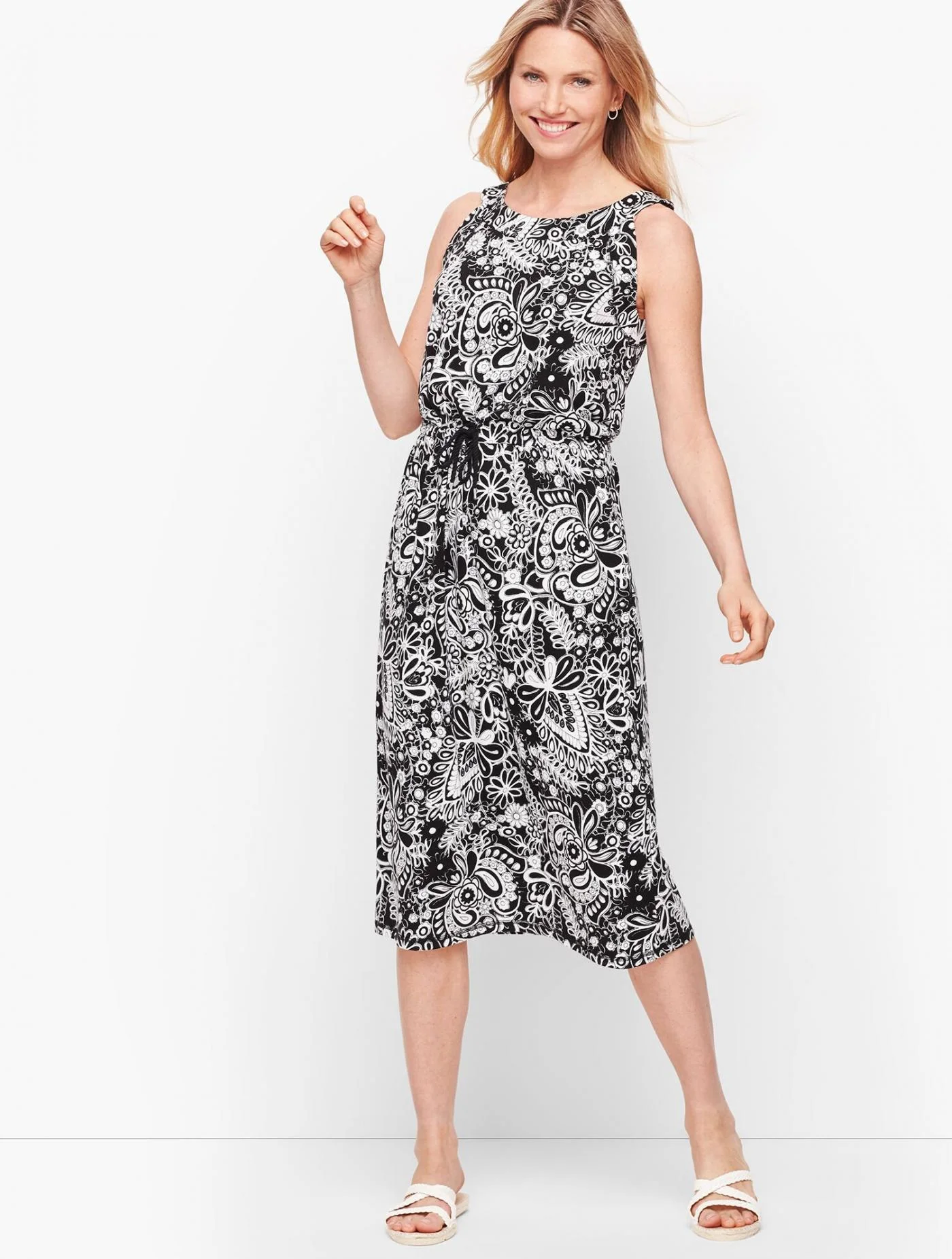 Dresses | Sleeveless Midi Dress &#8211; Paisley WHITE/BLACK &#8211; Talbots Womens