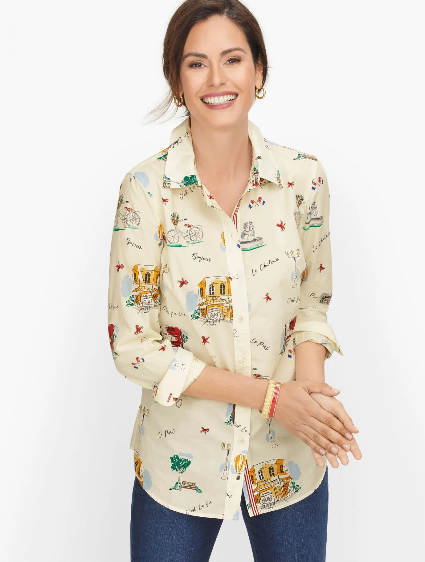 Blouses and Shirts | Classic Cotton Shirt &#8211; Scenic France IVORY MULTI &#8211; Talbots Womens