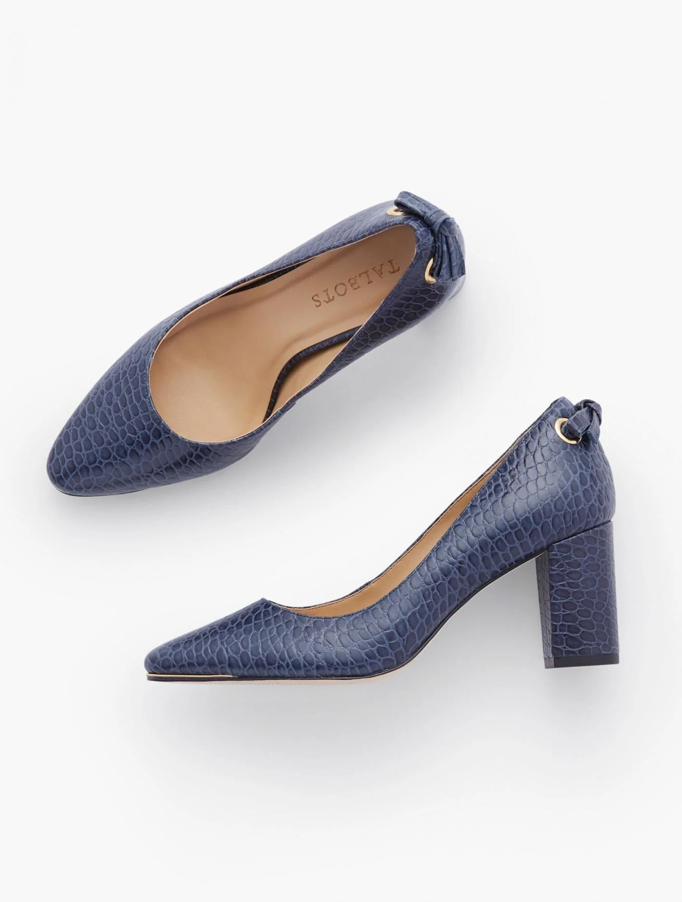 Heels | Kelsey Tie Detail Block Heel Pumps &#8211; Mini Croc SAPPHIRE &#8211; Talbots Womens