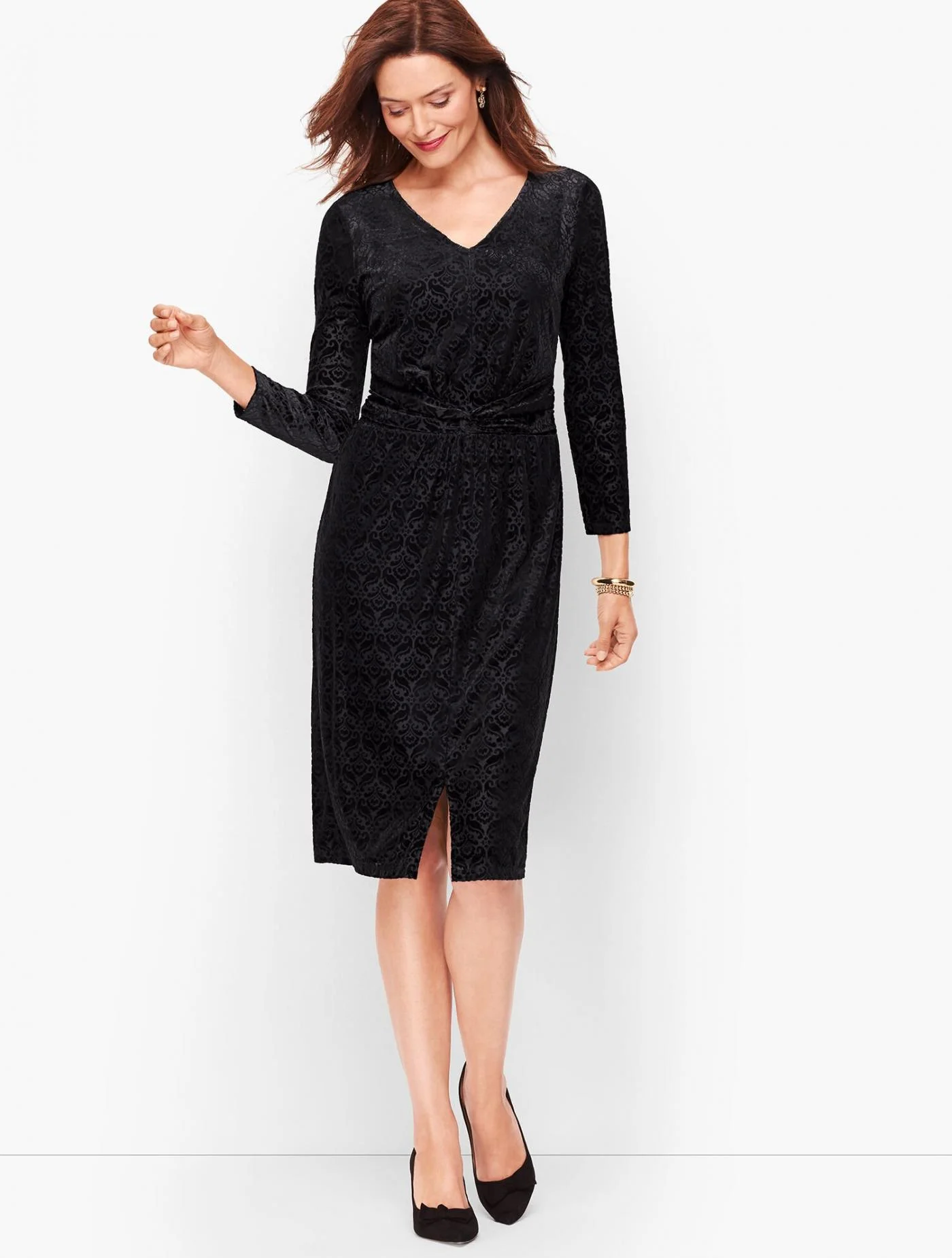 Dresses | Velvet Jacquard Sheath Dress BLACK &#8211; Talbots Womens