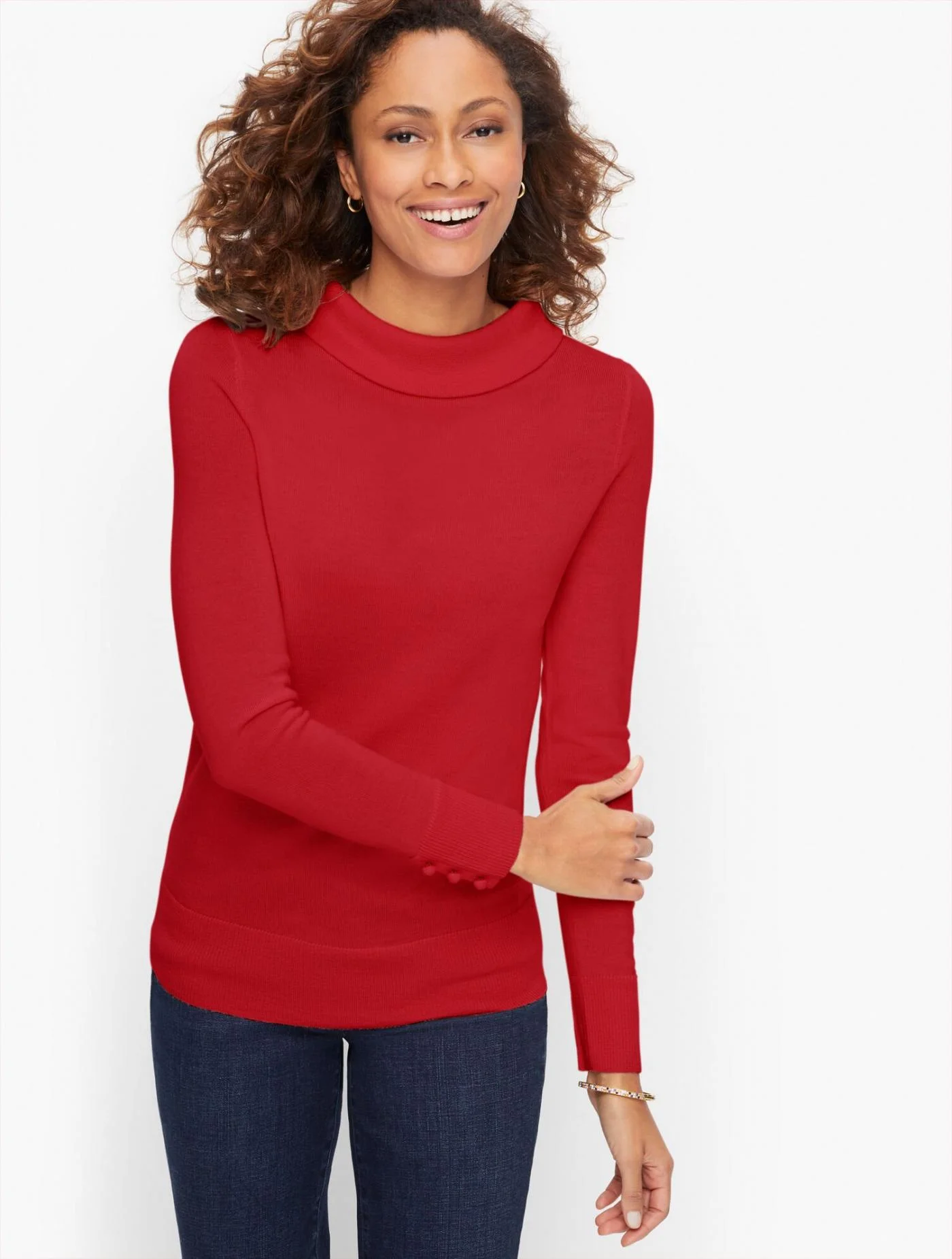 Sweaters | Sabrina Merino Button Cuff Sweater &#8211; Solid RED POP &#8211; Talbots Womens