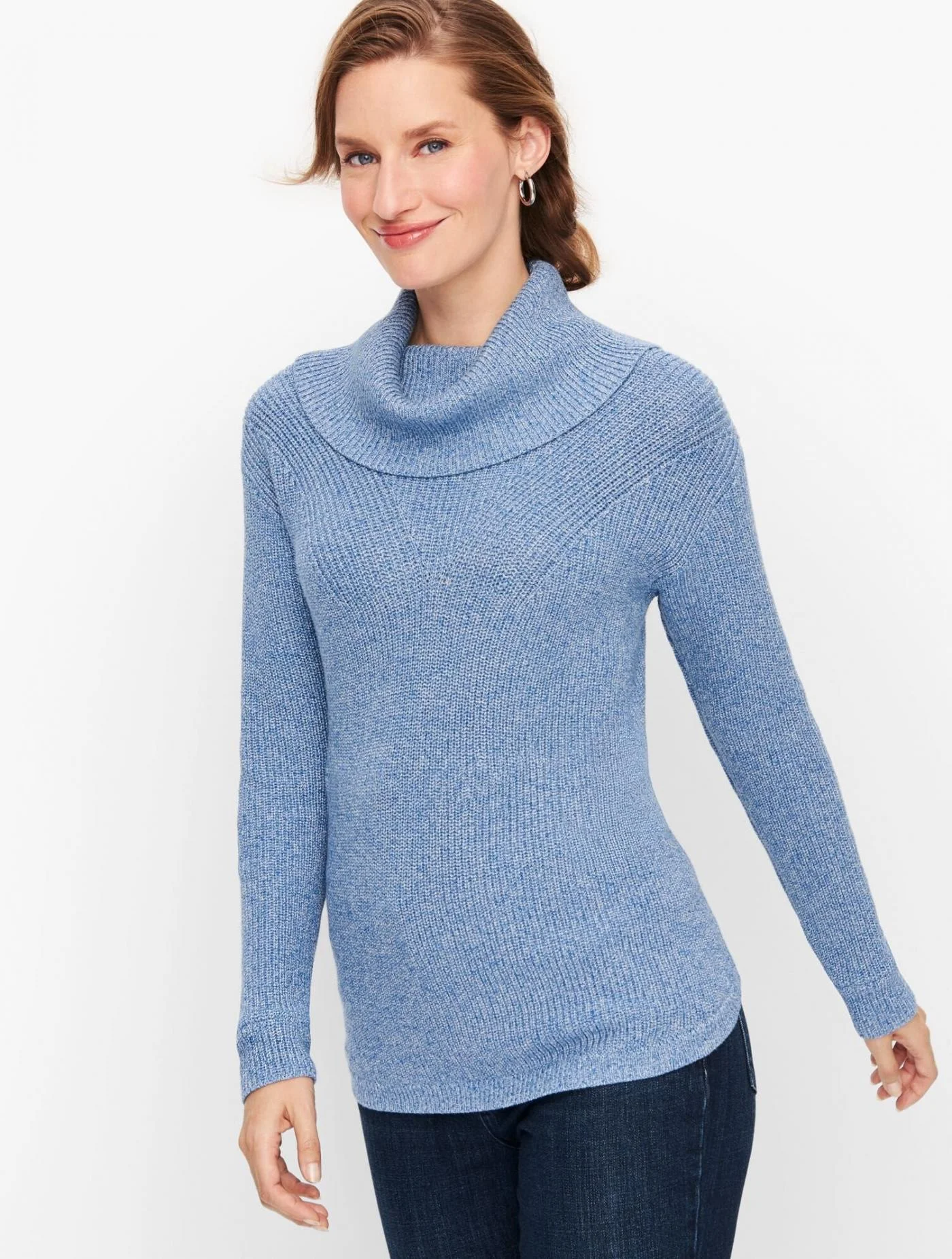 Sweaters | Cotton Modal Cowlneck Sweater &#8211; Marl LUNA BLUE/IVORY &#8211; Talbots Womens